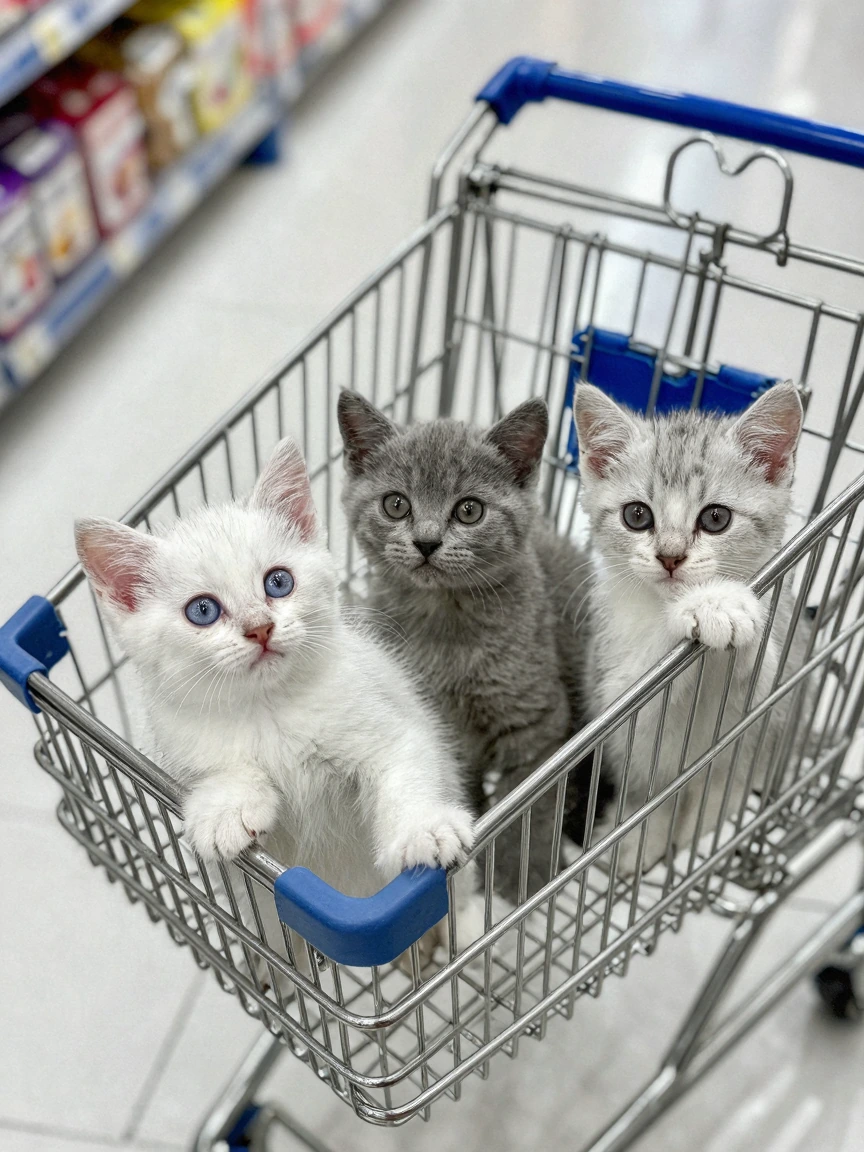 Kittens in a shopping cart at Walmart.