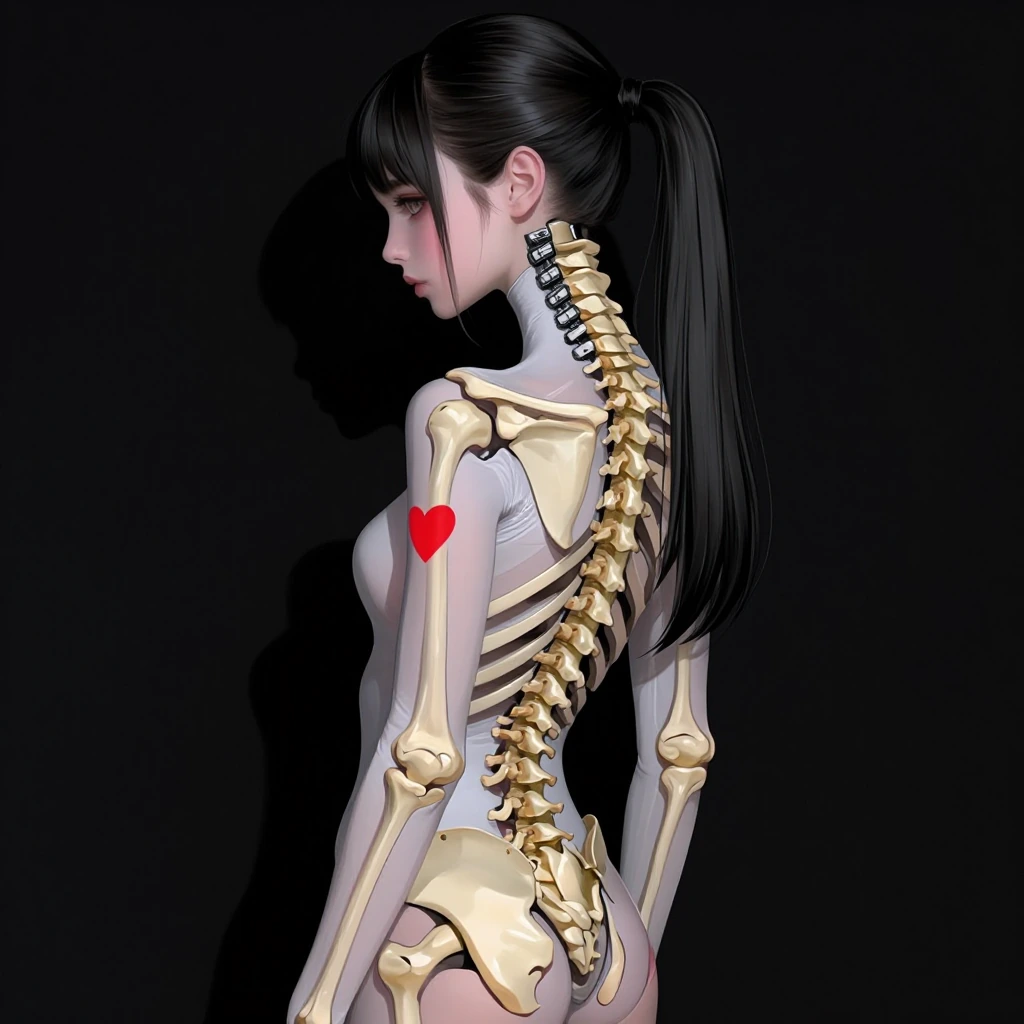 Semi-realism, ma1ma1helmes_b_illu, (masterpiece, best quality, very aesthetic, amazing quality, absurdres, newest), (1girl, solo, simple background), see-through body, from side, long hair, high ponytail, pale skin, white see-through body, short hair