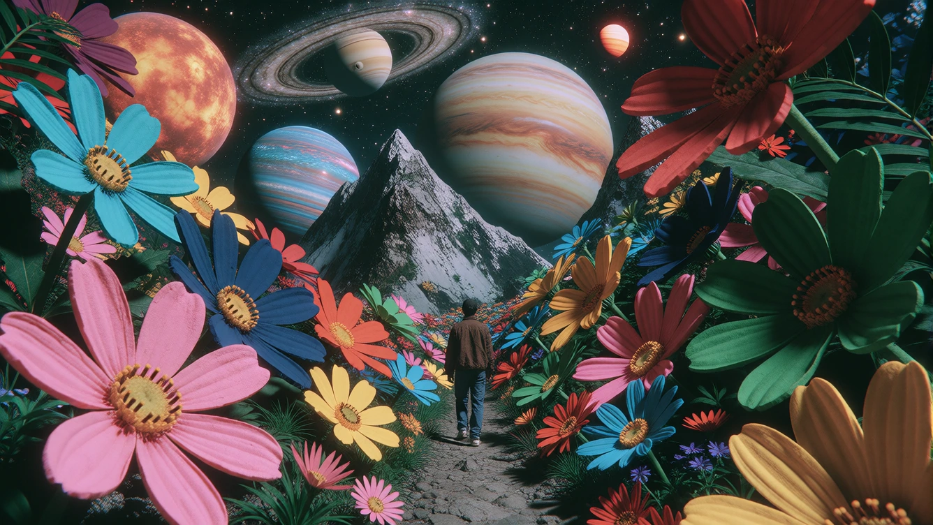 16:9 keyframe, high-grade illustration mixed with raw hand-drawn animation and dense graphic collage style, thick imperfect black outlines, extreme high-contrast color blocking, --sref 2595033130 “Good morning.” A bold, tightly packed collage composi