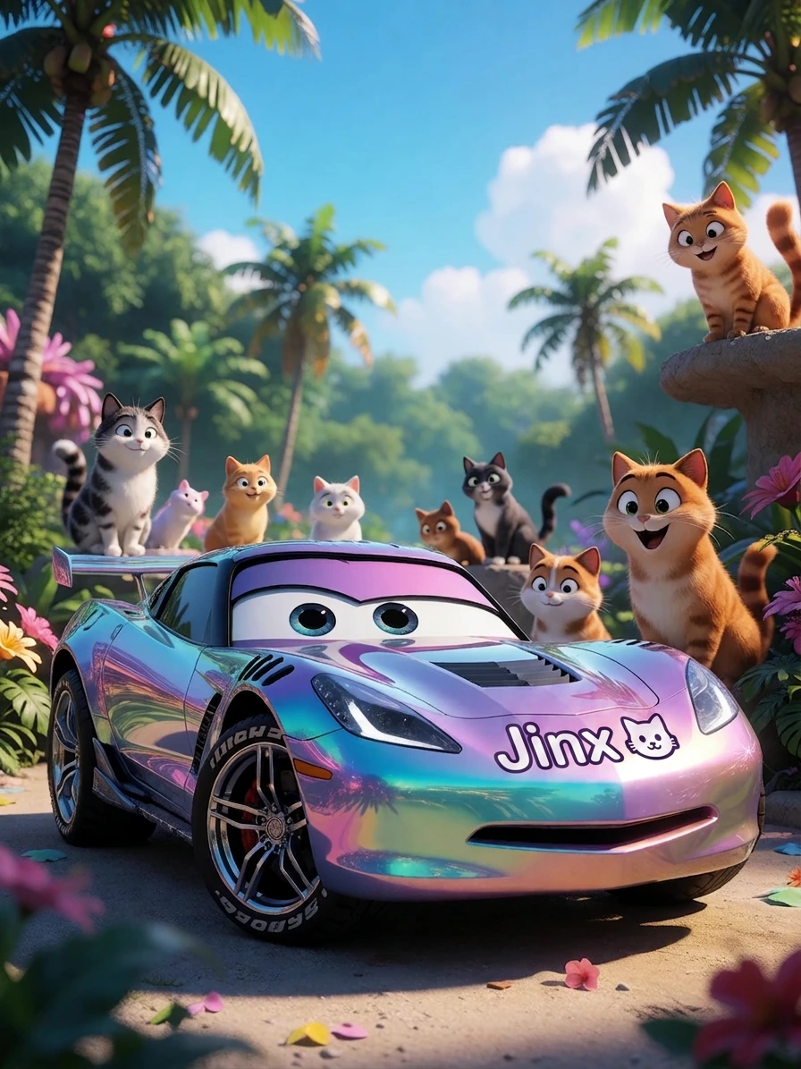 “Jinx 🐱” on the hood of the car