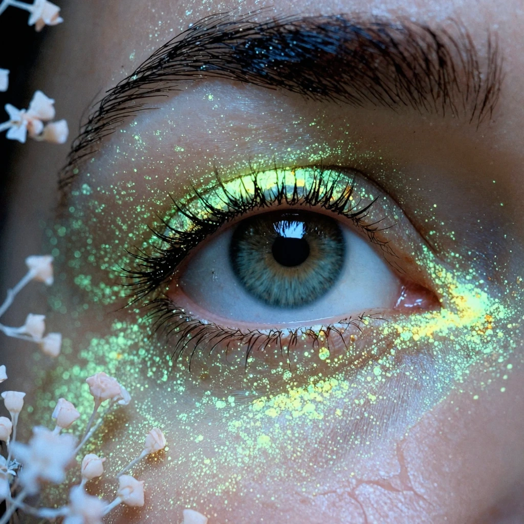 fluorescent, glowing dust, fluorescent dust, fluorescent spraypaint, fluorescent grain, fluorescent make-up, glowing eyes, dust, cinematic film still 