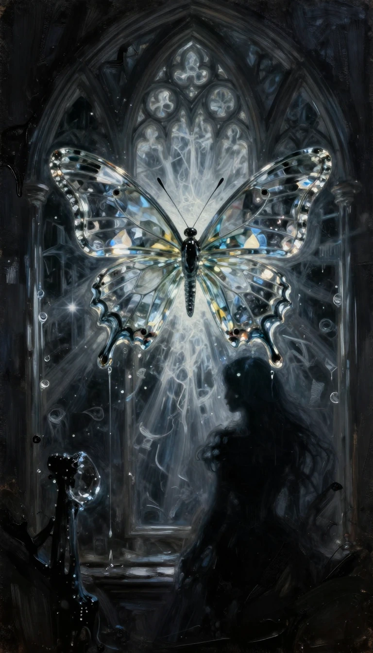 Art purifies our souls of the dust of everyday life… and it is from this reflection that we create a striking, expressive and sombre image, in the spirit of #Stephen King. A glass butterfly, its reflection dancing in gothic mirrors that reflect its i