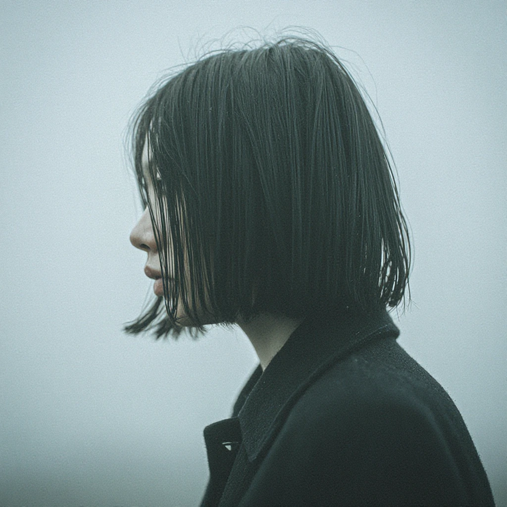 cinematic portrait of solitary figure in fog, minimal light, emotional depth