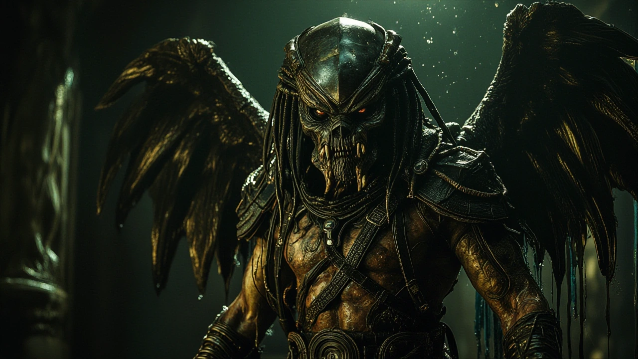 Predator movie monster facing the camera looking mean