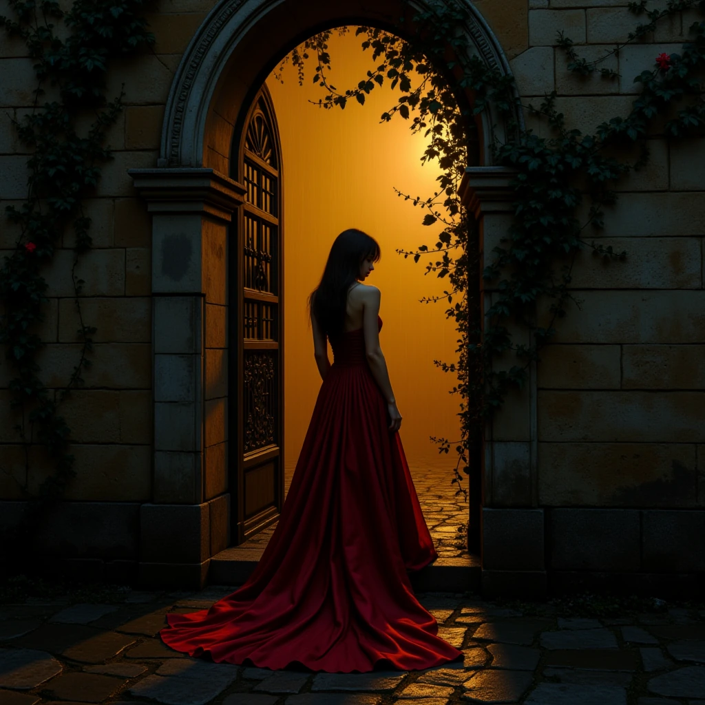 the door closes but she doesn't turn around.