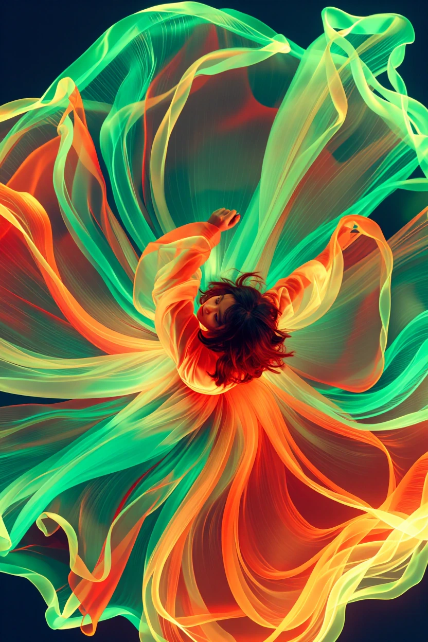 Full-color photograph with smooth gradients, luminous color transitions, and soft glow effects. Vertical composition with a top-down camera view cente