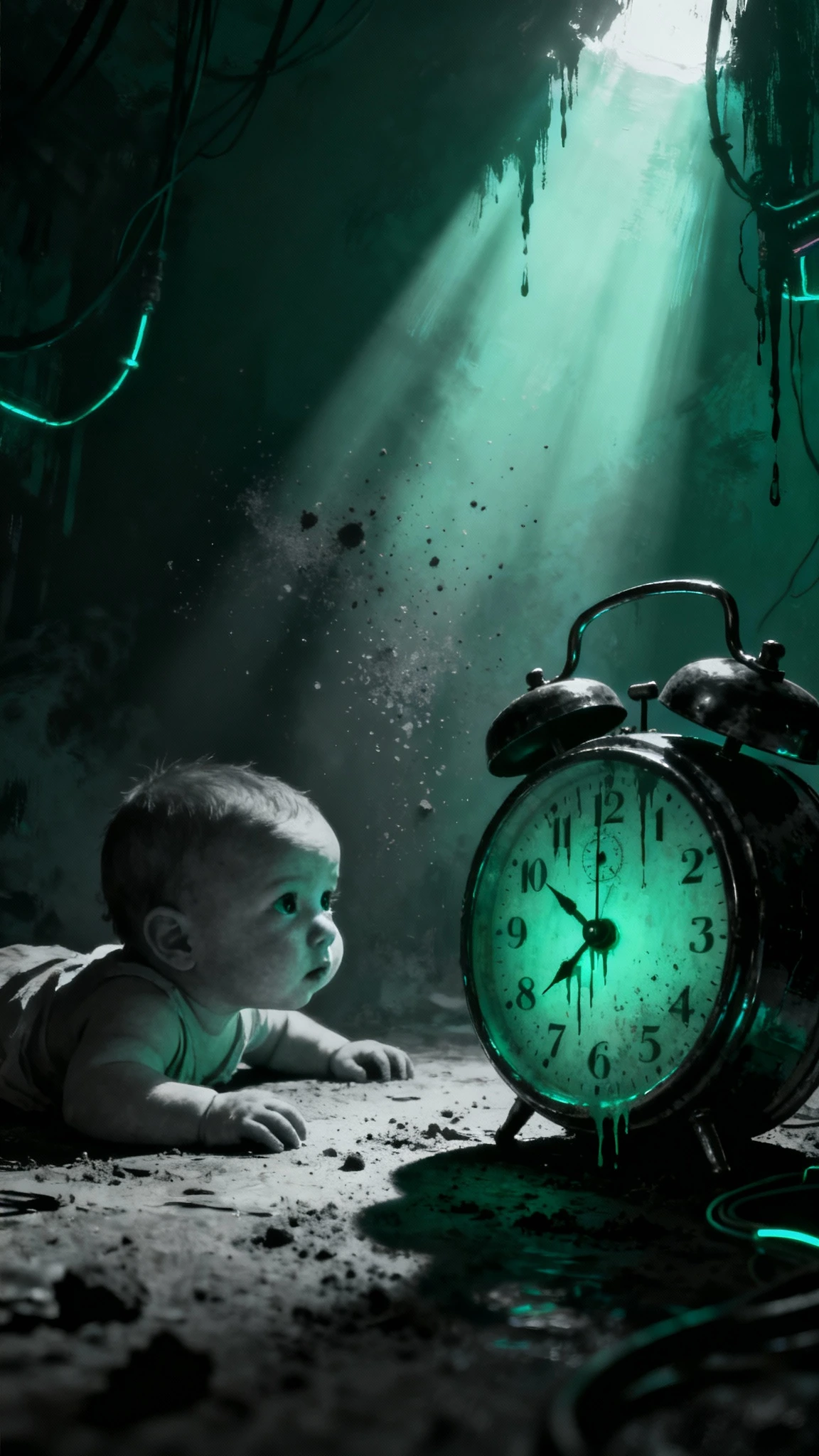 In the dust of existence, innocence contemplates its only true prison: time. Each tick is a heartbea…