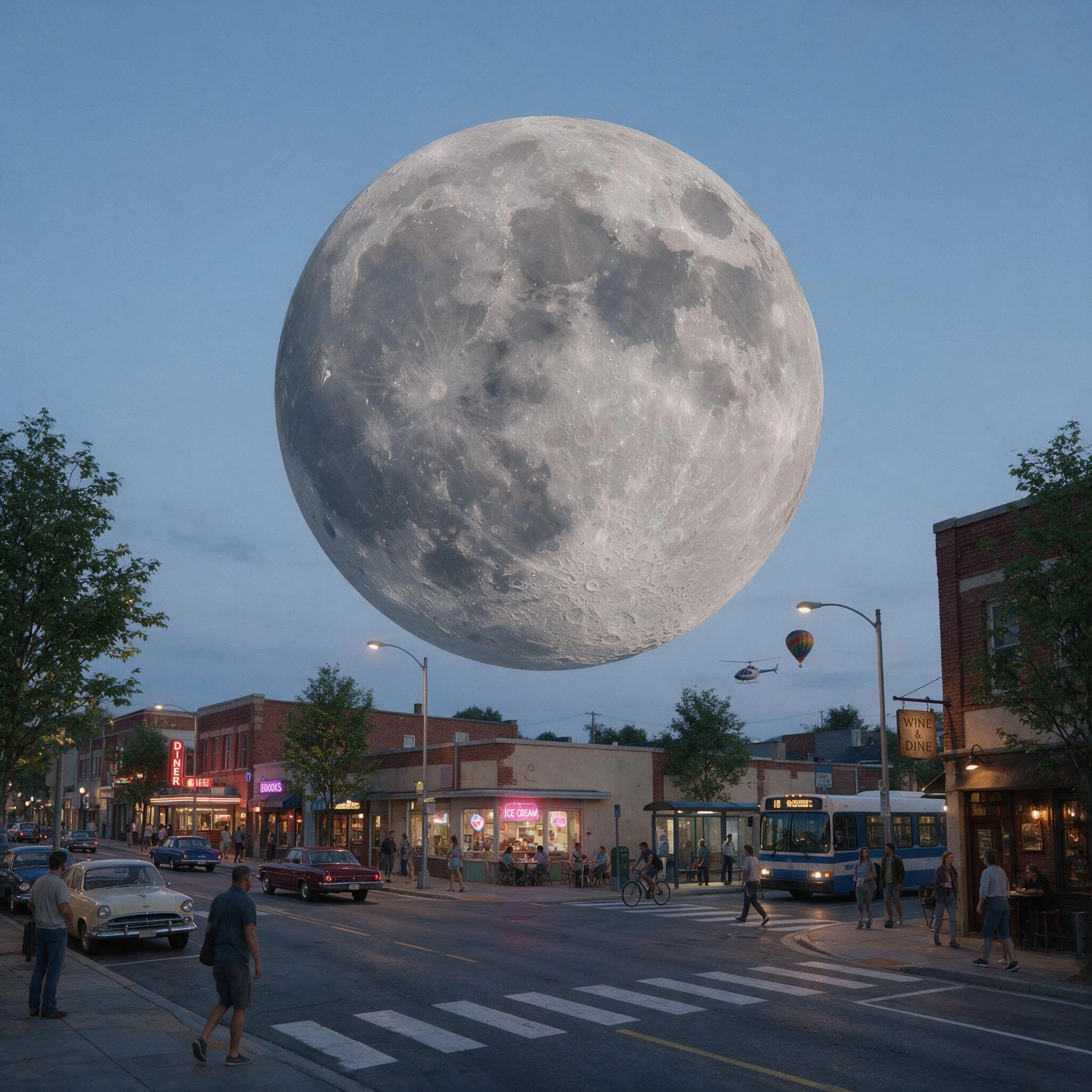 The Moon Is Too Close Not giant. Just... Wrong. It's hanging maybe a thousand feet above the Earth. Its craters are visible. You can feel its presence. Everyone behaves as though this is normal.