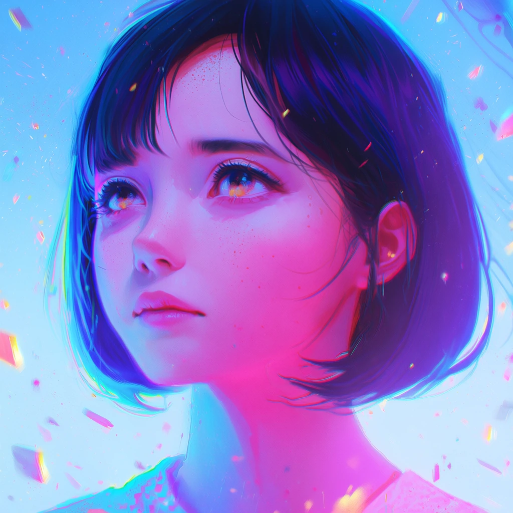 A close up portrait of a young woman with a dark bob haircut. Sadness in her eyes.