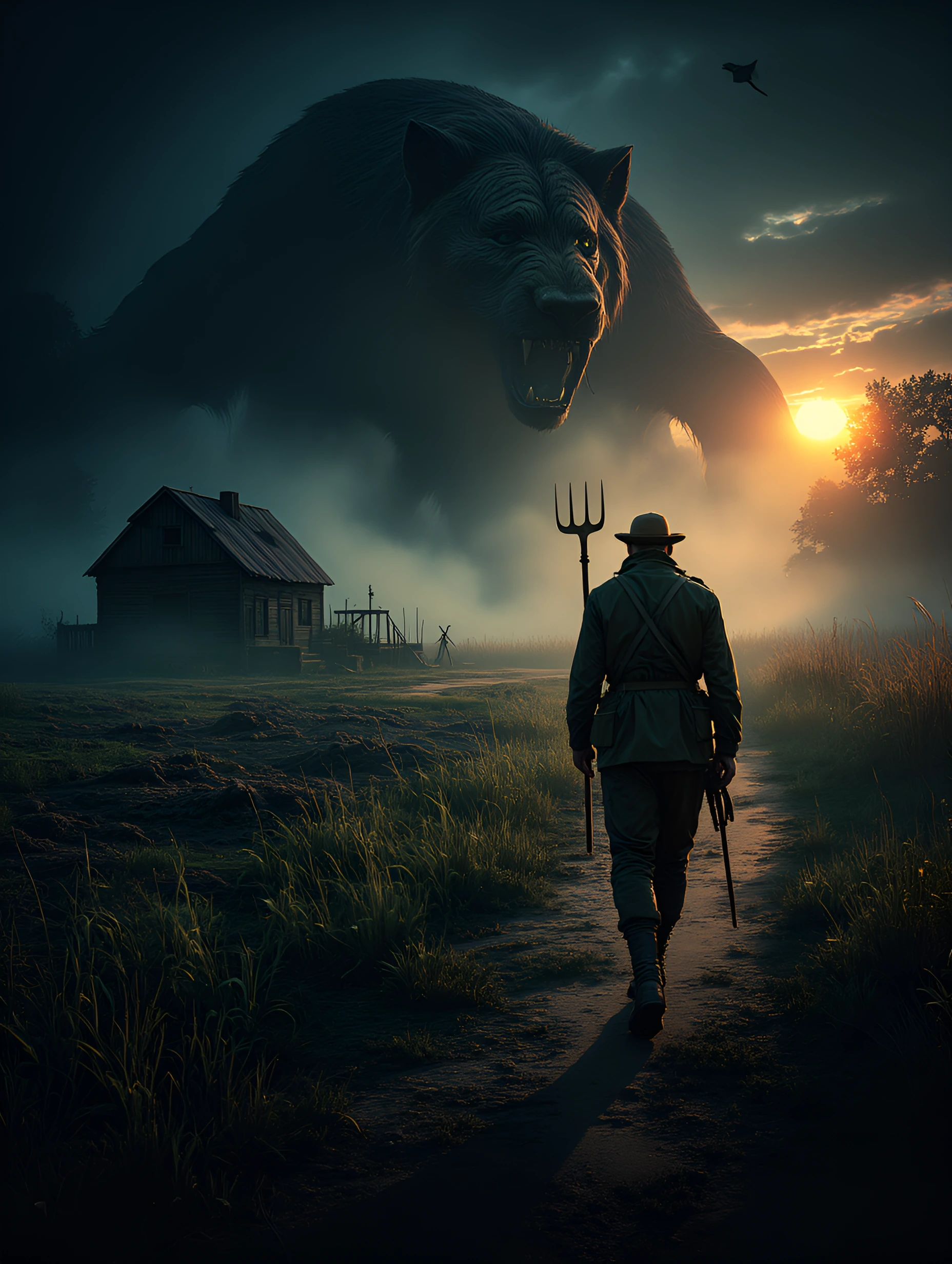 Wolfgang, the grizzled veteran soldier retired to farming his own land squinted into the sunset as the shadows gathered around his small farm. His battle senses had been quirked, something was wrong. It was quiet, too quiet. The small animals were si