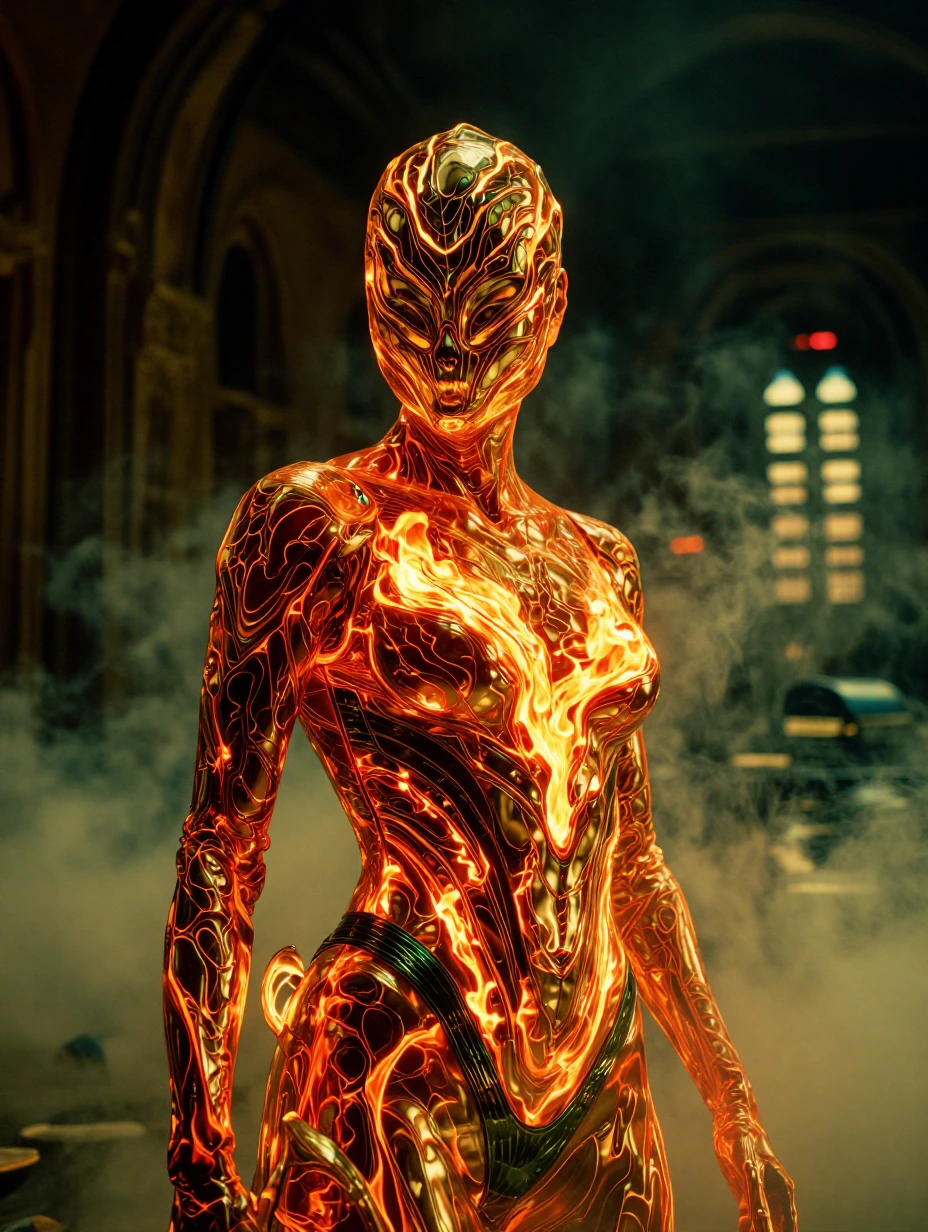 Molten metal palace, liquid fire costume
