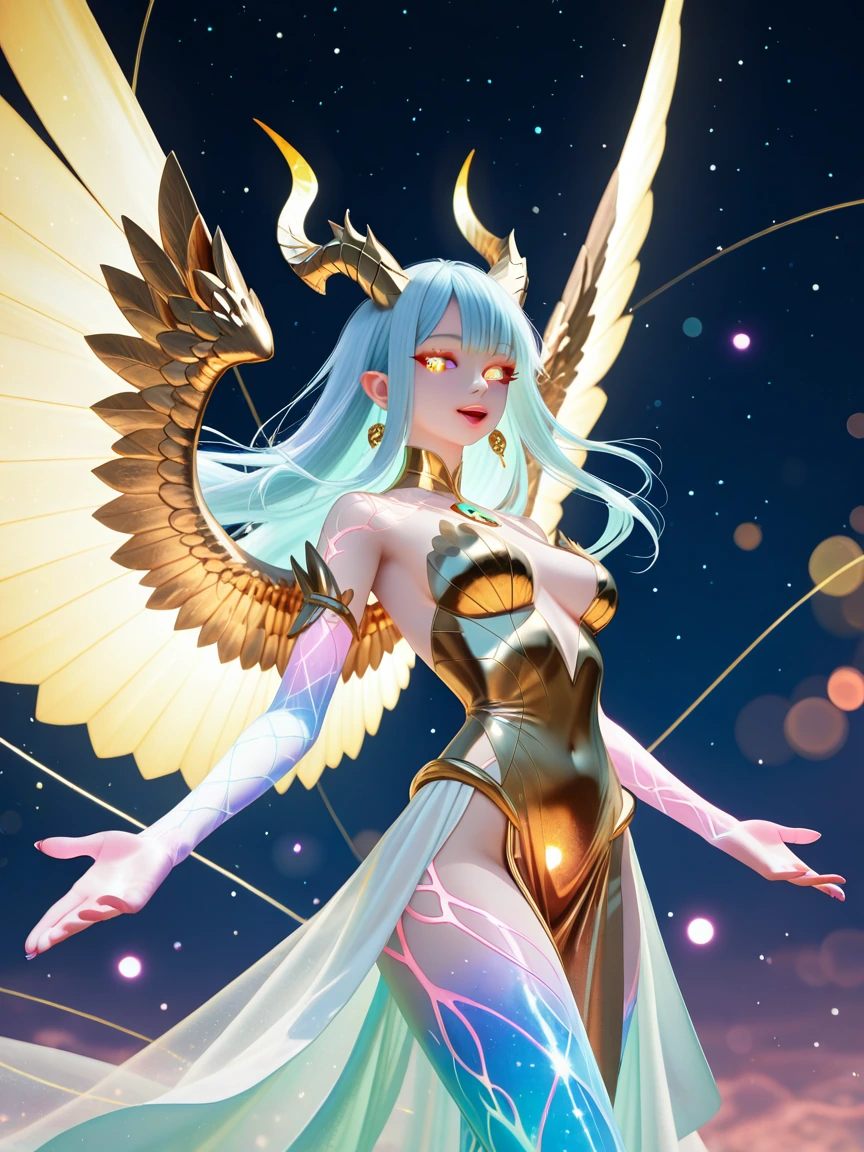 Ultra-realistic, 3D, UHD, 8K Image of an Interactive 3D Model of an Ethereal Goddess Design Details: Her presence radiates divine energy, exuding cele