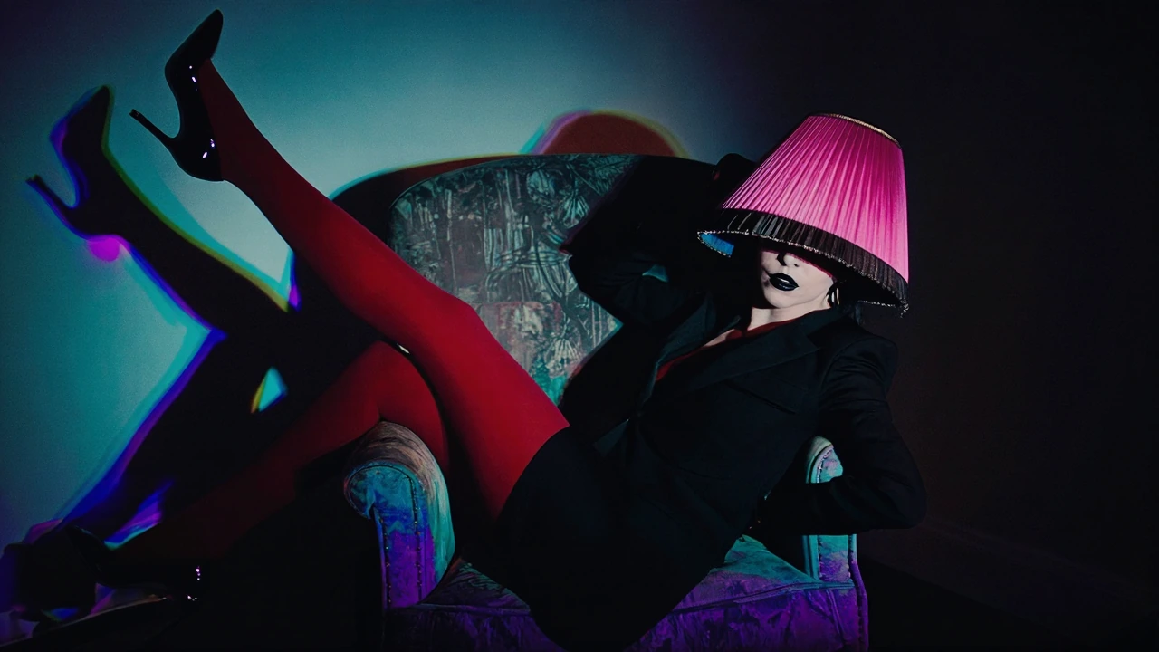 retinal_echo, prism_offset, shadow_echo, negative_afterimage, color_shadow_echo, dark_offset_shadow, complementary_color_echo, displaced_silhouette, spectral_offset, retinal_ghost, echo_trail, A retinal echo style surreal fashion editorial portrait o