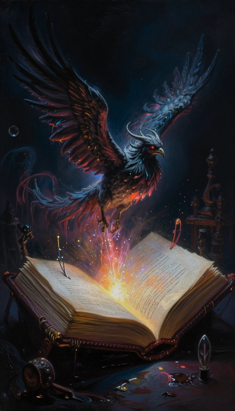 Art purifies our souls from the dust of everyday life... and it is from this reflection that we create a shocking, expressive and dark image in the spirit of #Tim Burton. A magnificent Gothic leather manuscript, open, from which emerges a majestic Ph