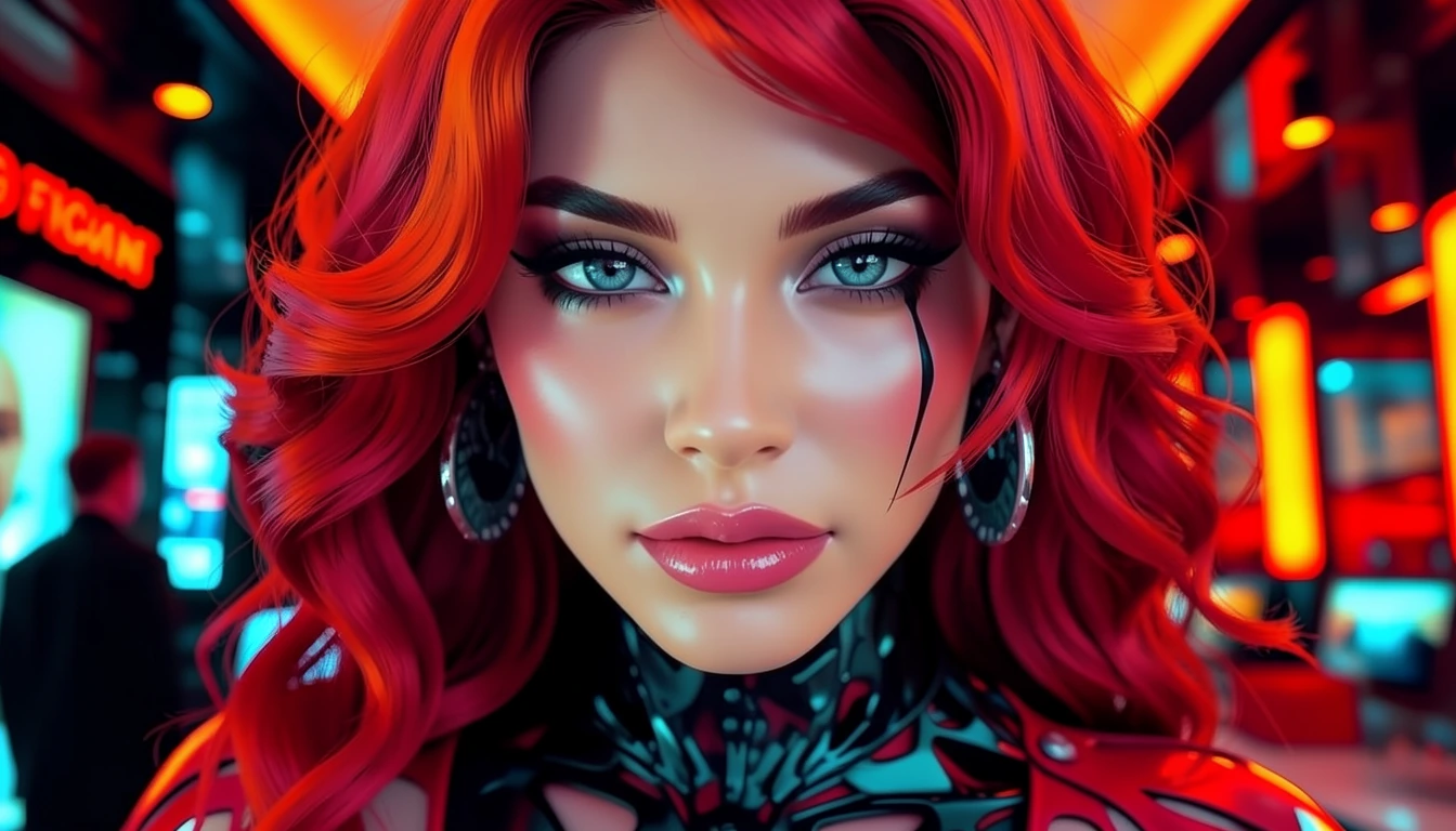 Please clean her face up, make her more attractive, make her hair more luxurious and enhance her cleavage.