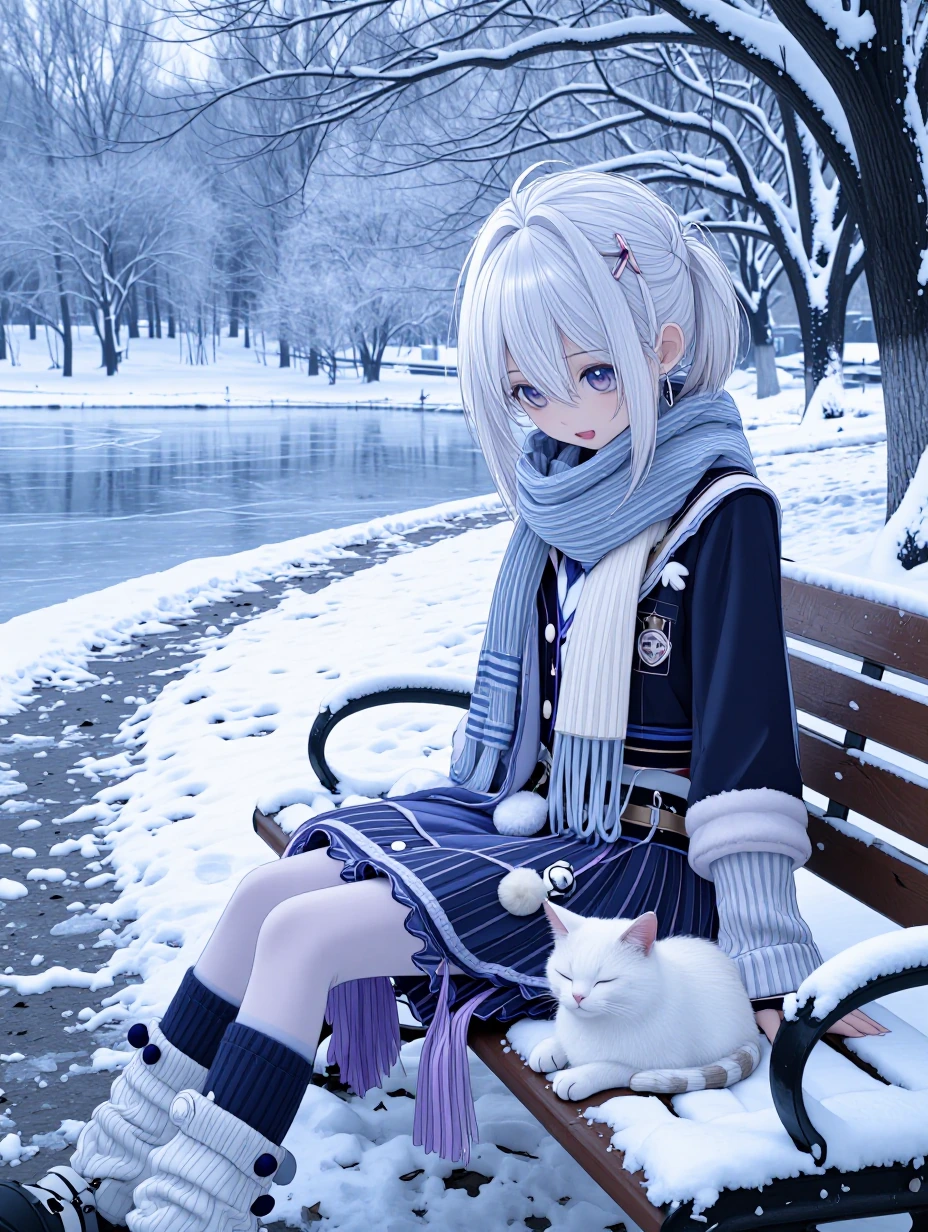masterpiece, best quality, absurdres, 1girl, solo, Hi3Pack12, Wnt_Kia, kiana kaslana, white hair, long hair, high ponytail, ahoge, blue eyes, symbol-shaped pupils, gradient hair, pink pupils, duffel jacket, cropped jacket, dark blue jacket, dark blue