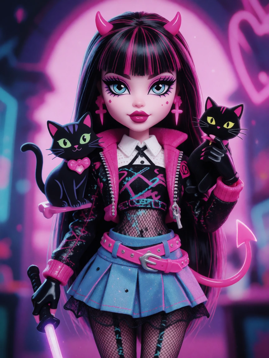 Monster High style kpop demon hunters cosplay doll with her cat