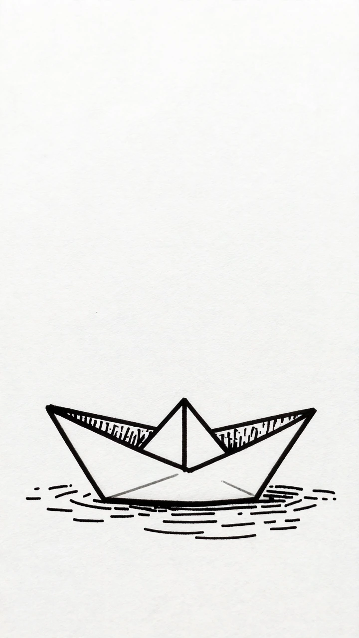 paper boat, minimal, pen drawing