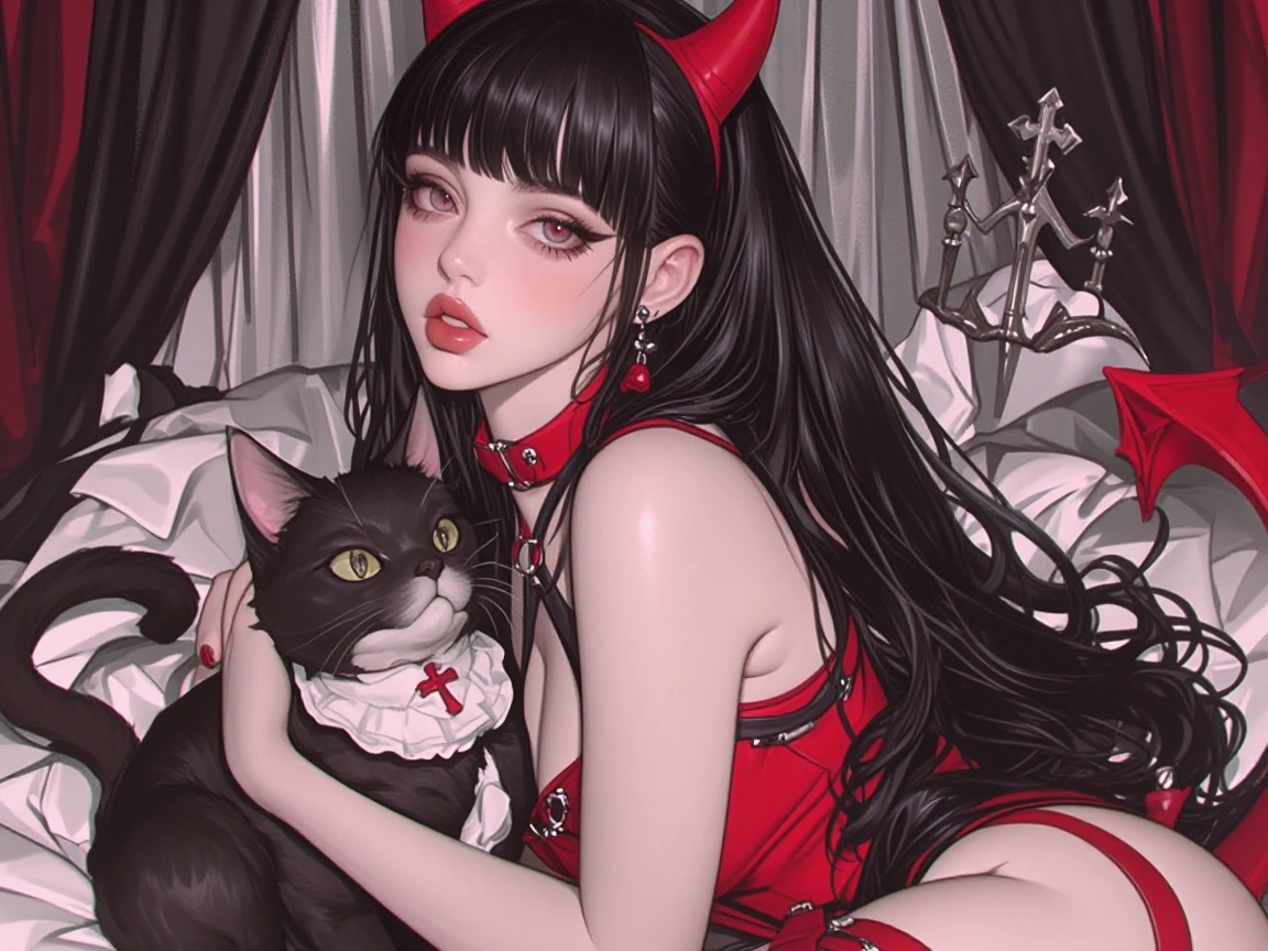 Devil girl with a devil cat