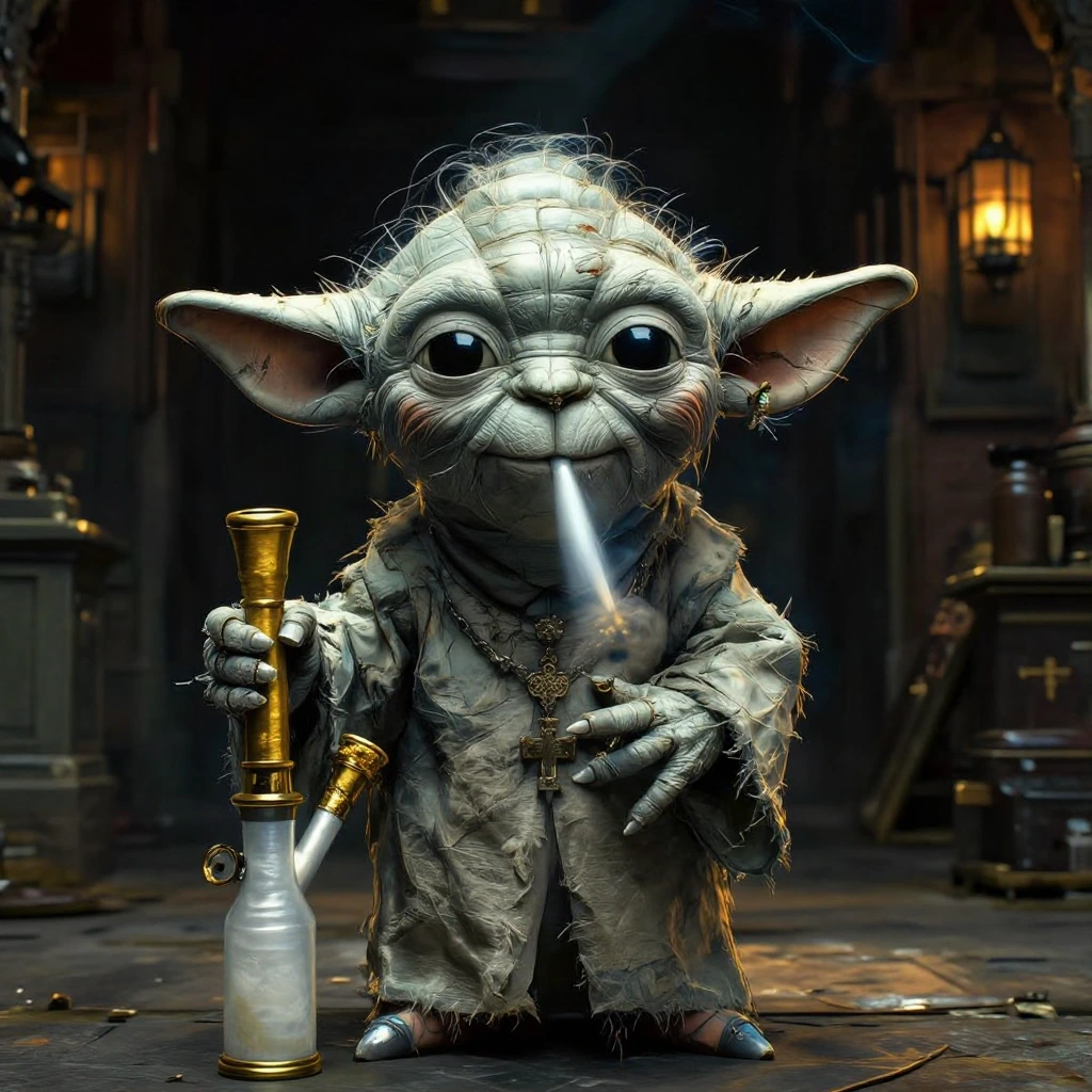 Yoda smoking a bong