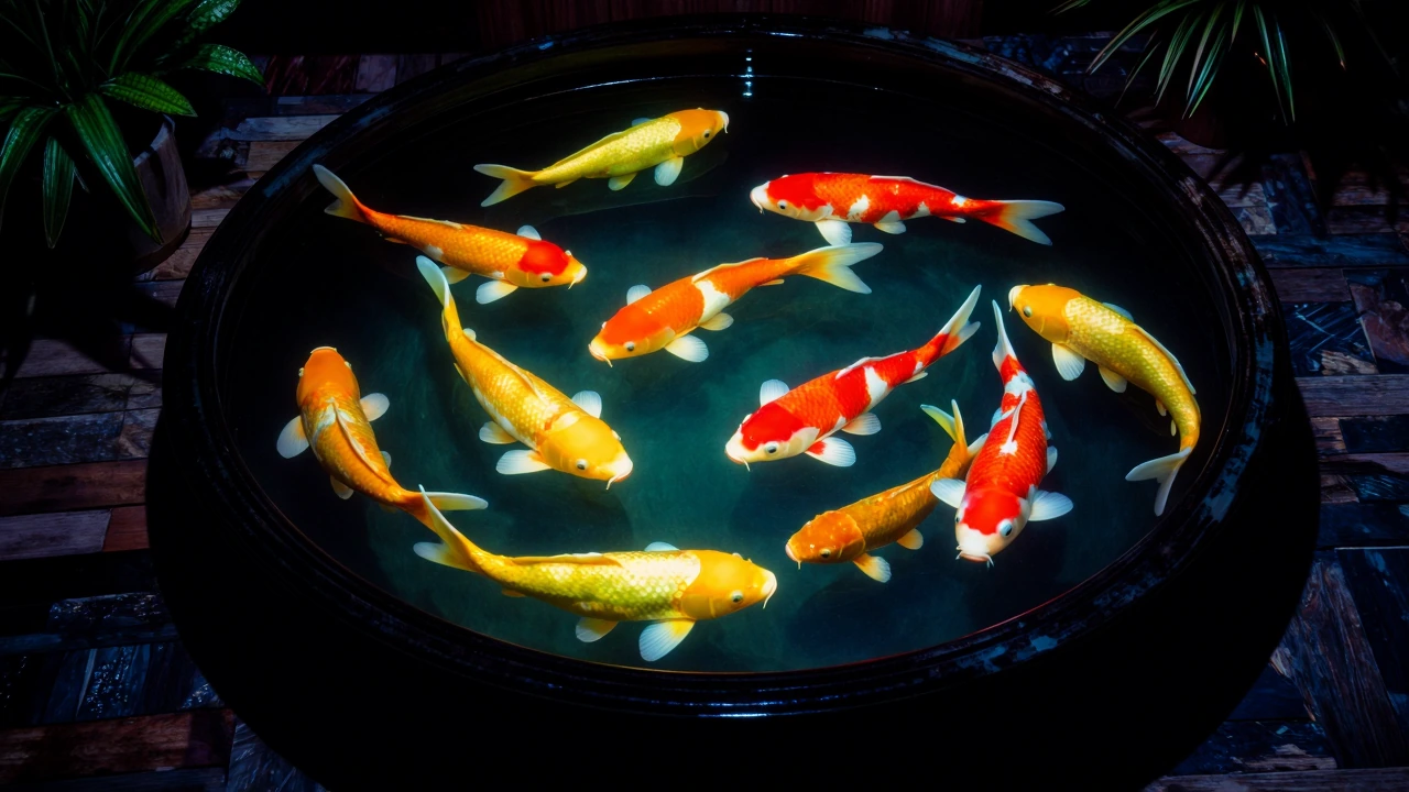 a neon koi pond at three a.m.