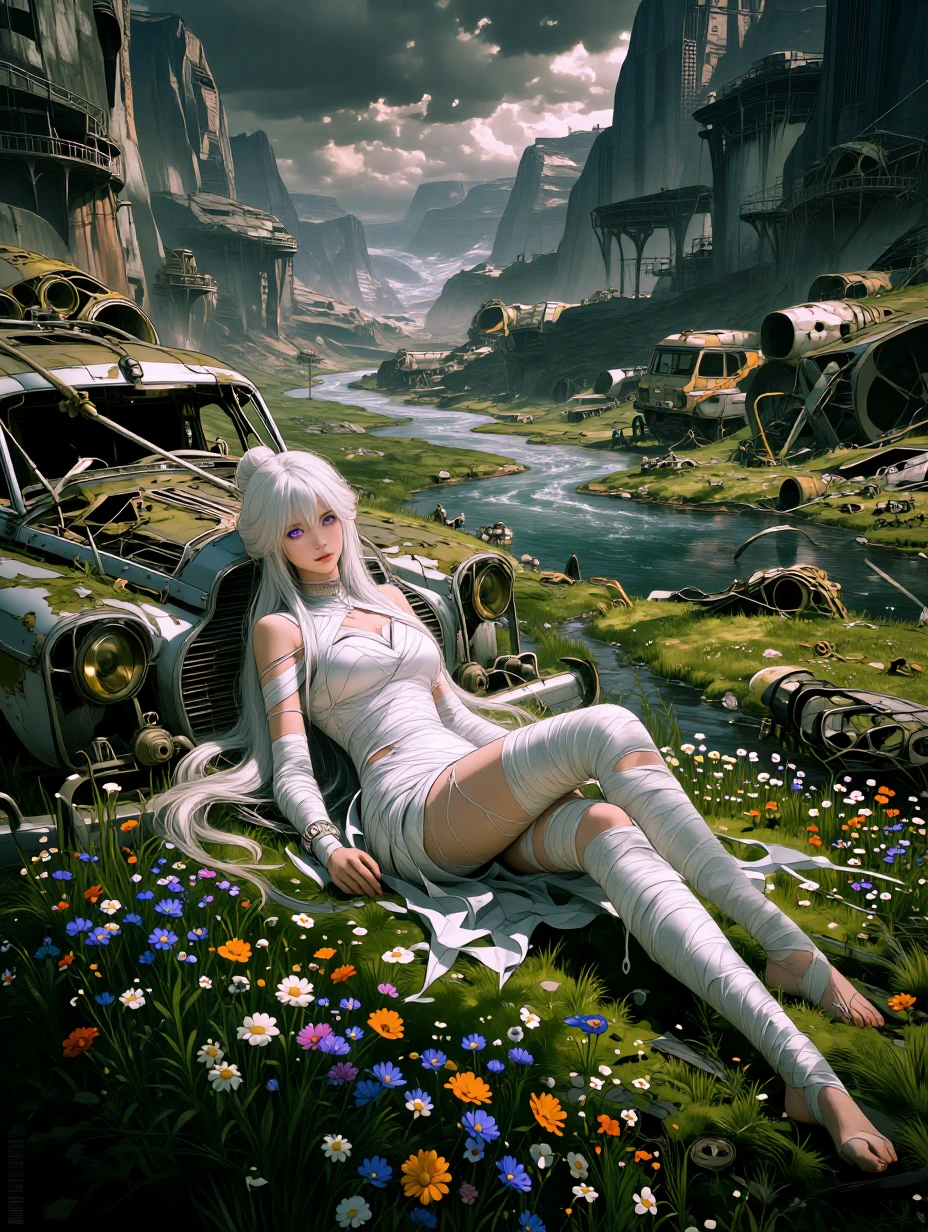 Dystopian future. The world as we know it ended in an apocalypse. However, the skies have cleared and the world is reborn. Mankind has begun to live once again. The skeletons of old buildings and ancient machines are often repurposed. In this case a 