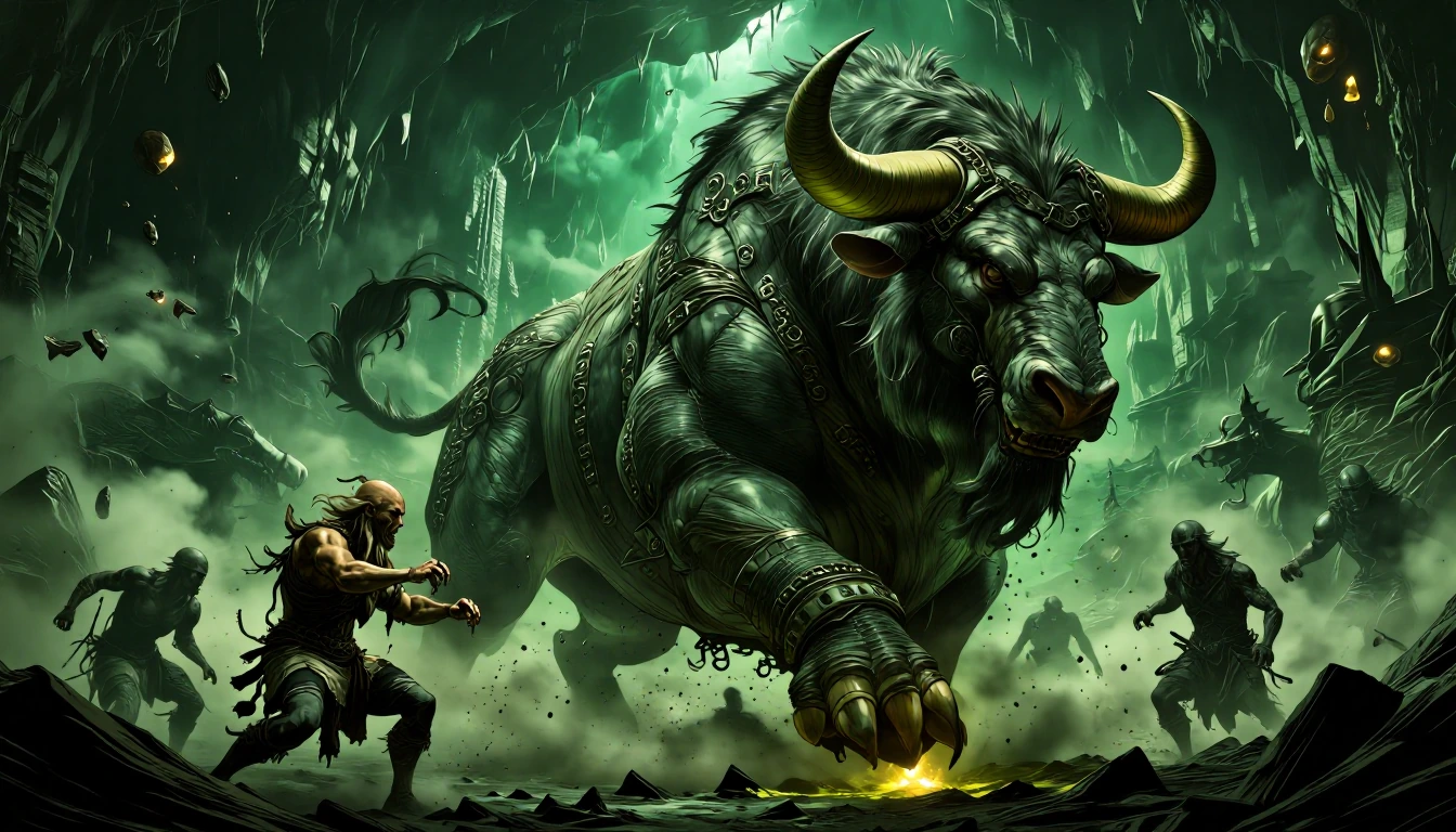 A barbarian battles a mighty Minotaur
