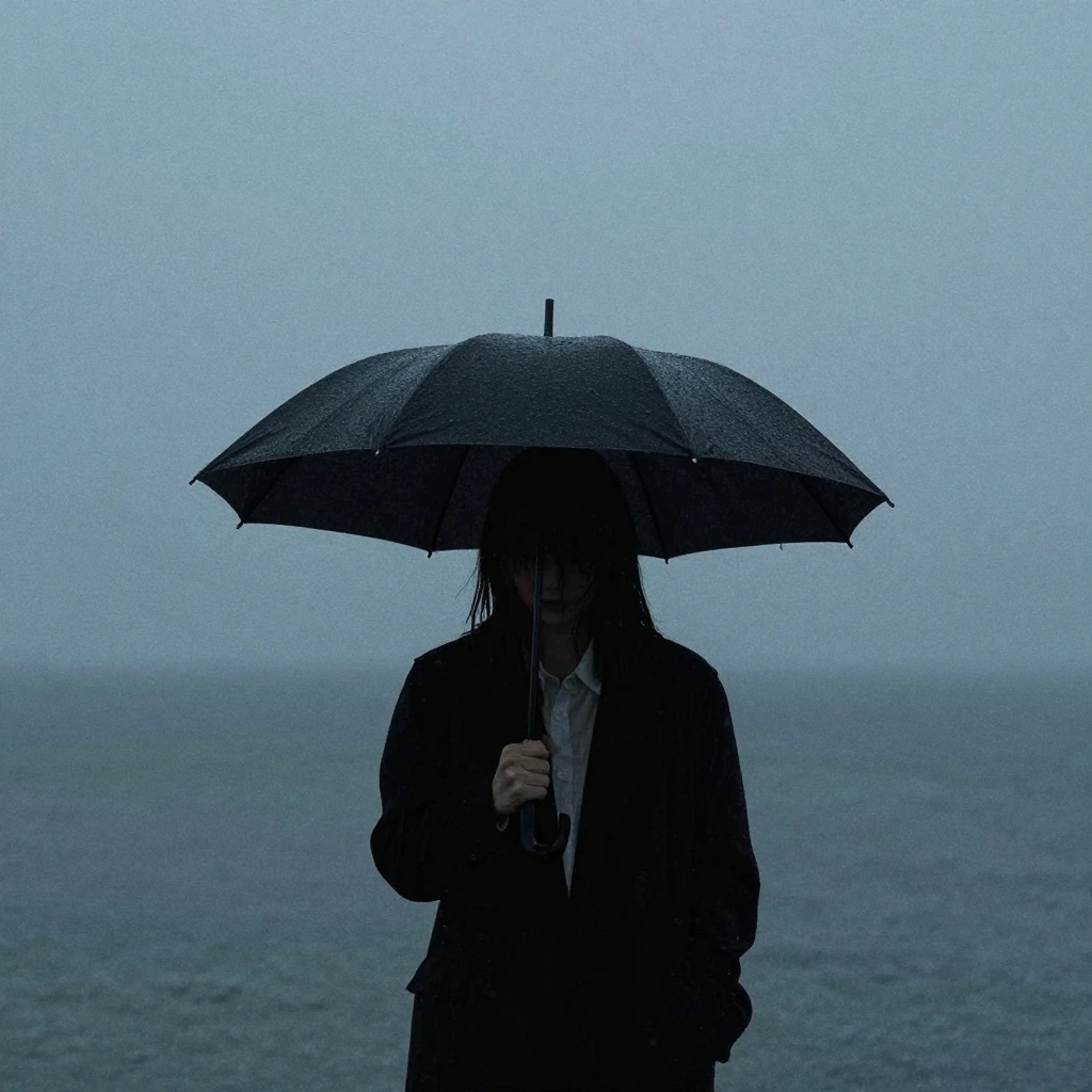 silhouettes dissolve where water meets waiting 🌧️