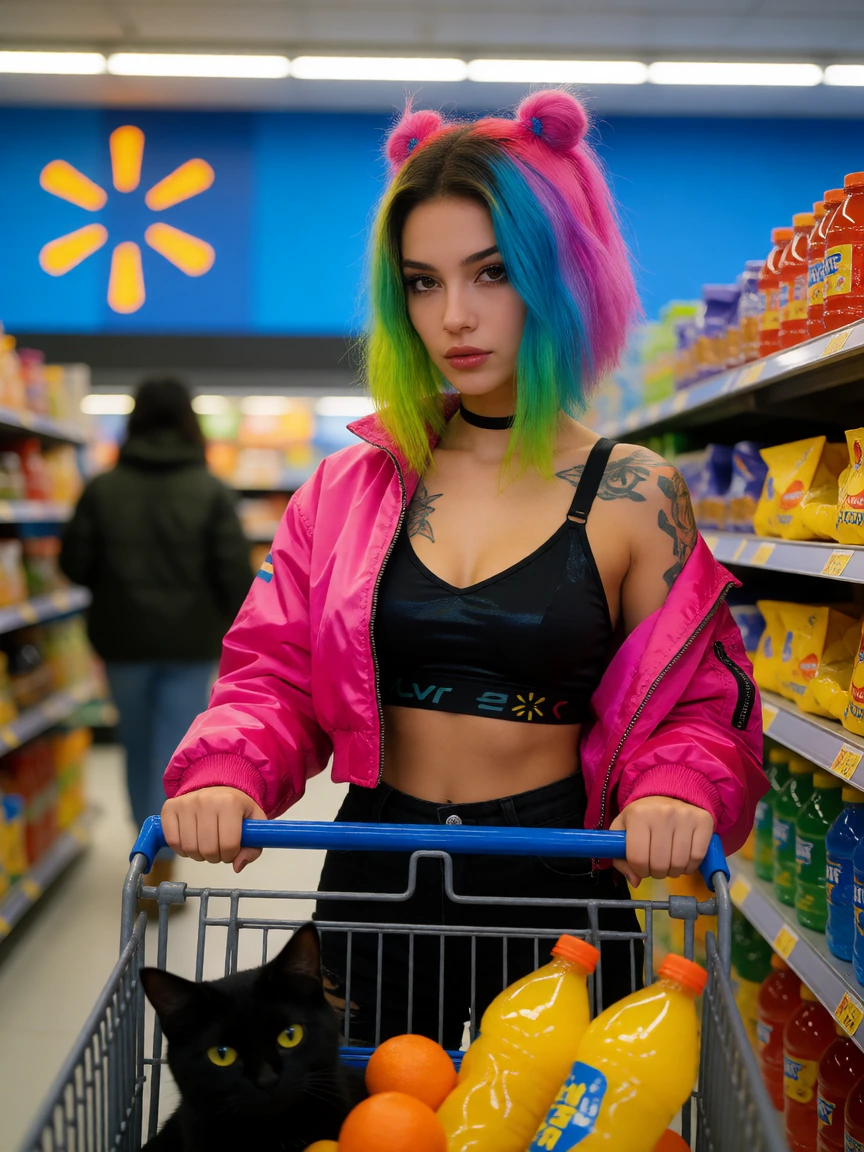 Shopping at Walmart, cyberpunk style