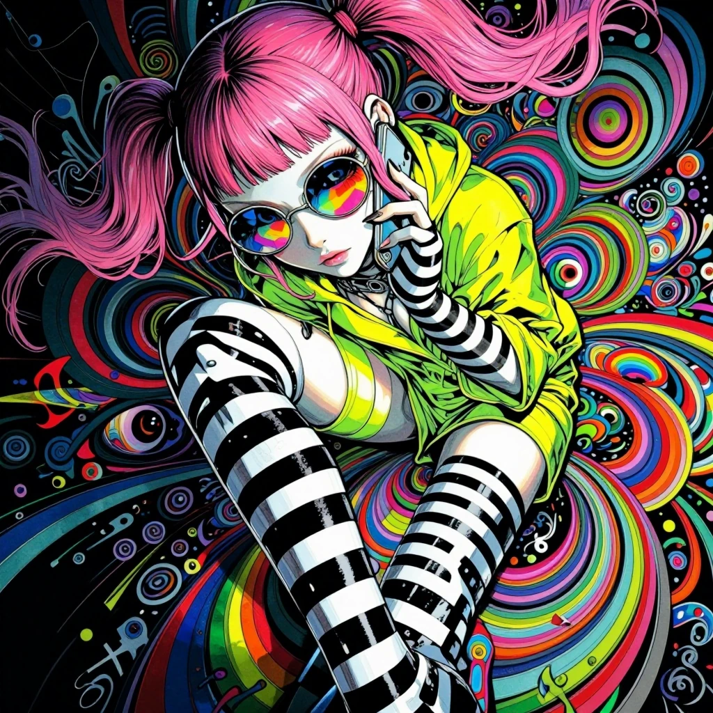 a watercolor illustration in the style of yoshitaka amano of high fashion illustration with muted colors and complex linework. A strikingly beautiful