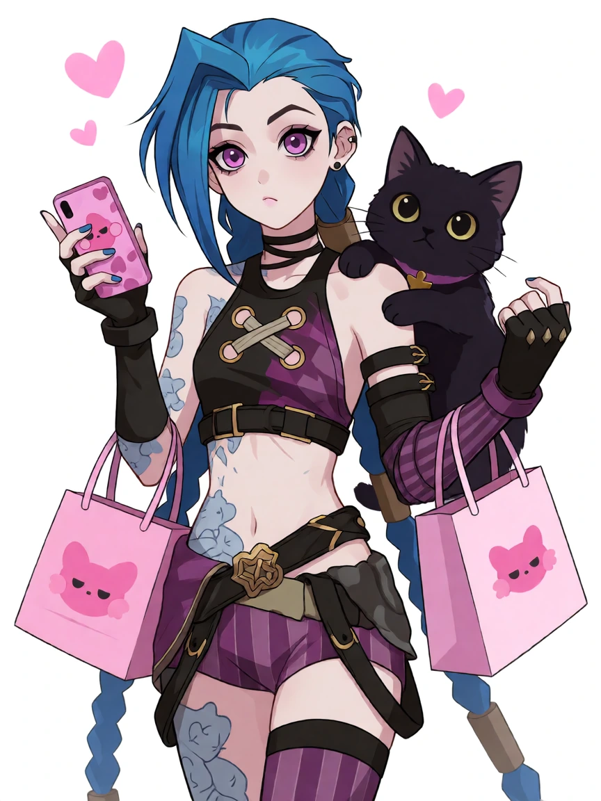 Jinx going shopping with her cat, kawaii aesthetic