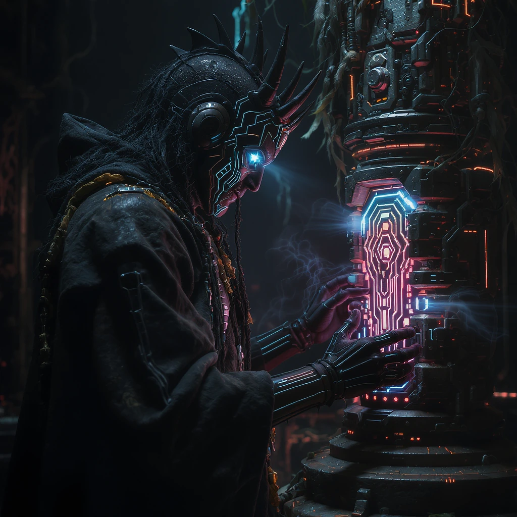 Neural Totem Reactor: A cyber shaman activates a neural totem that amplifies the collective consciousness.