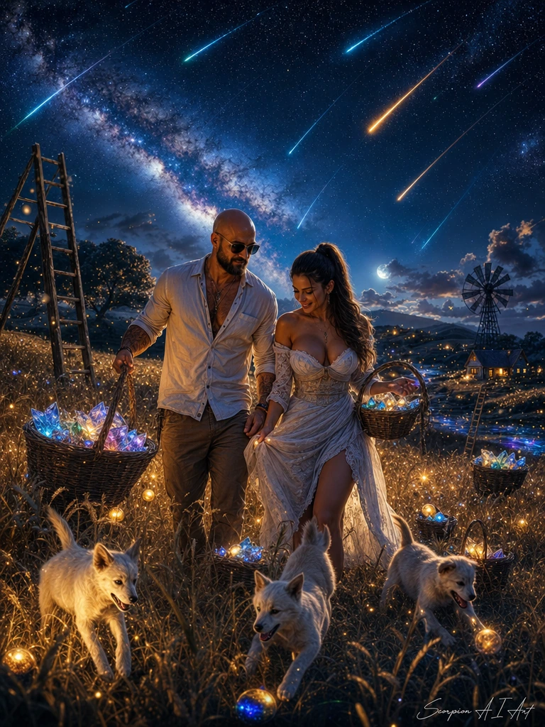 A Harvest of Falling Stars Theme: Cosmic Wonder • Dreams • Celestial Fantasy Prompt: Create a hyper-realistic cinematic fantasy masterpiece titled “A 