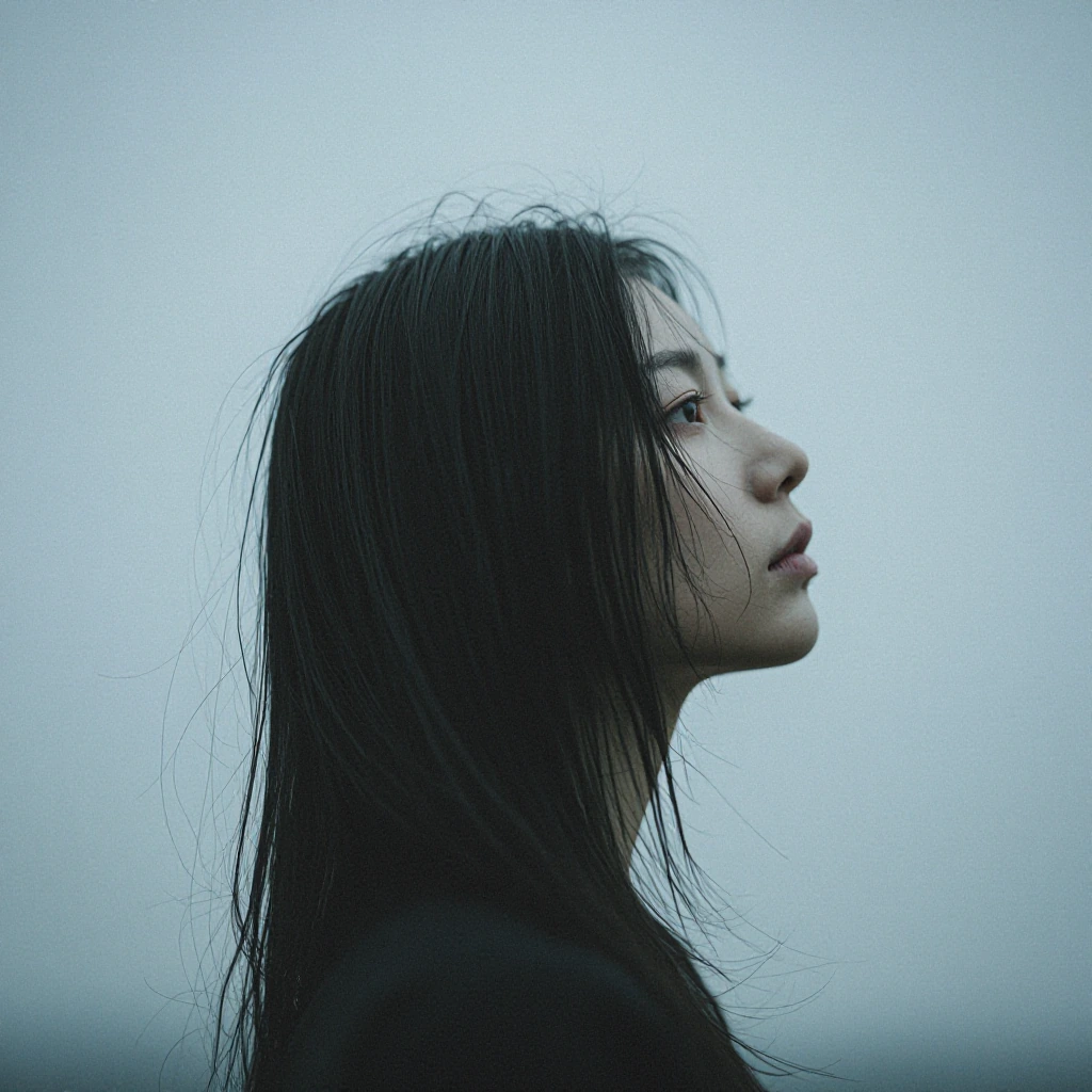 ethereal portrait of solitude, cinematic lighting, minimal composition
