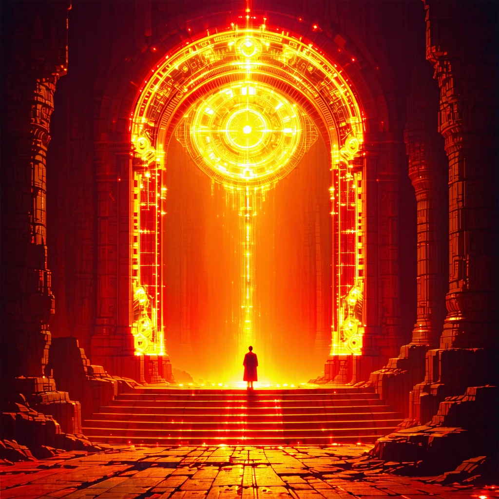 the doorman of the ninth dream: "And I stood before the Ninth Gate and there was a being of Wheels & Cogs, Brass & Steel, All suffused with golden light that can only be divine... Why was it here in this Ninth Pit of Hell?"