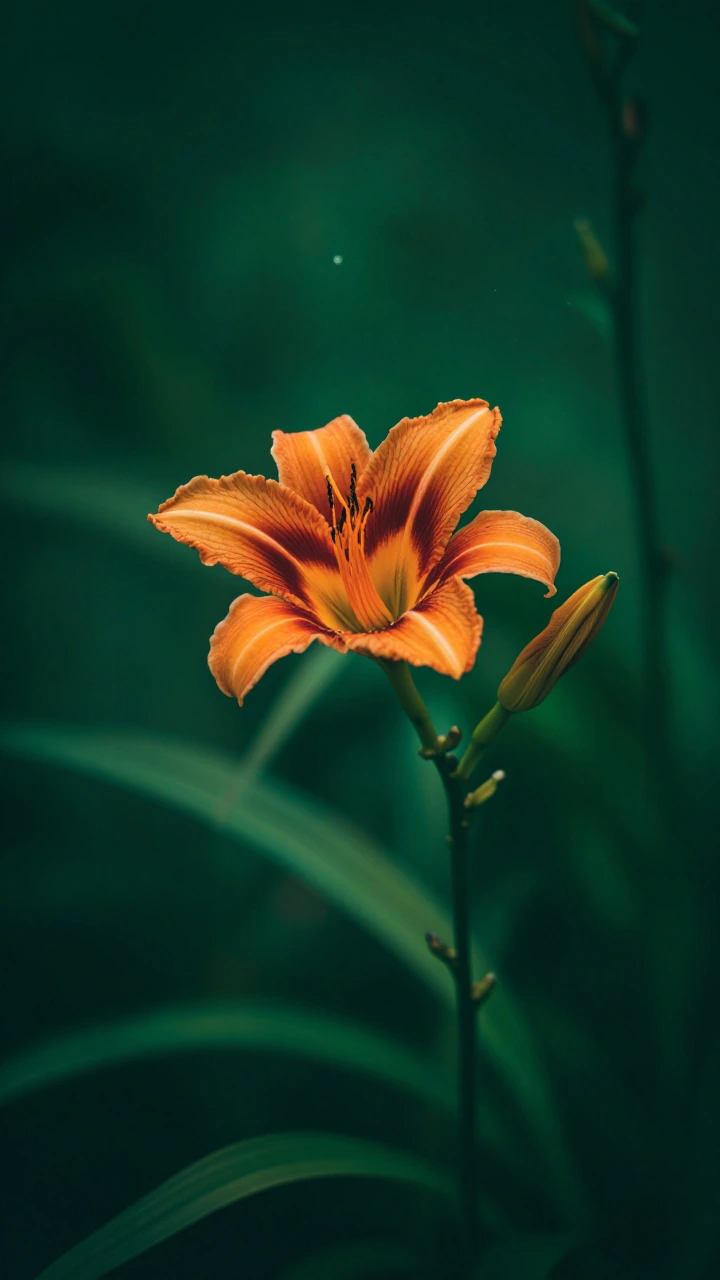 A very lonely day lily. Dramatic scene and background