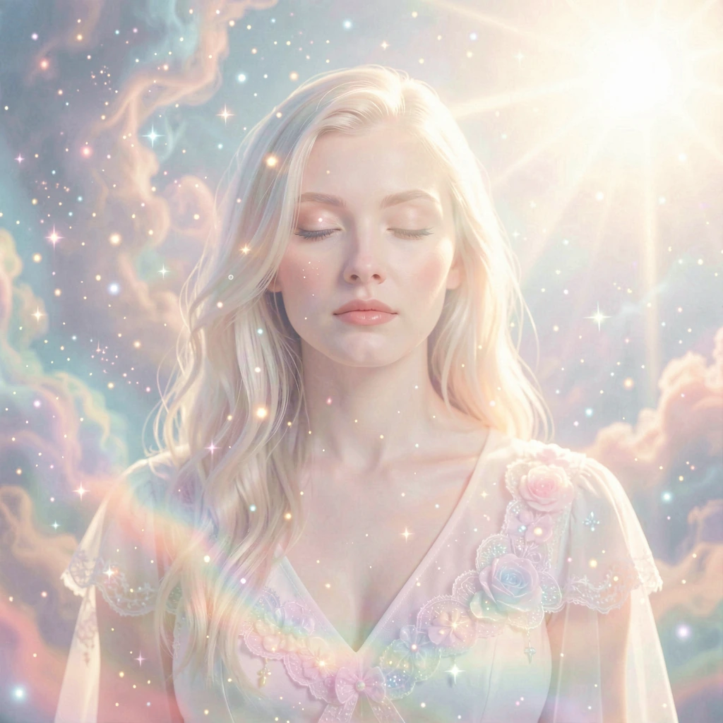 Monday cosmic awakening: ethereal portrait in dreamy nebula atmosphere