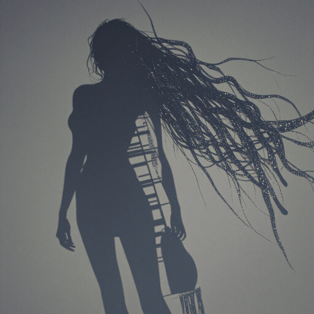 A shadow, a glimp, a glitch, a woman, master piece