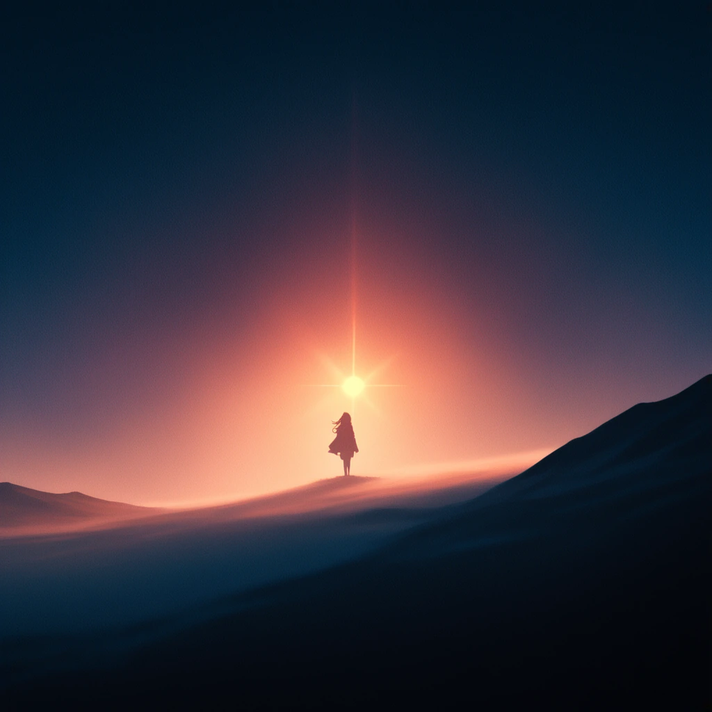 figure at dawn's edge, inspired by @hivewriter's vision of solitude