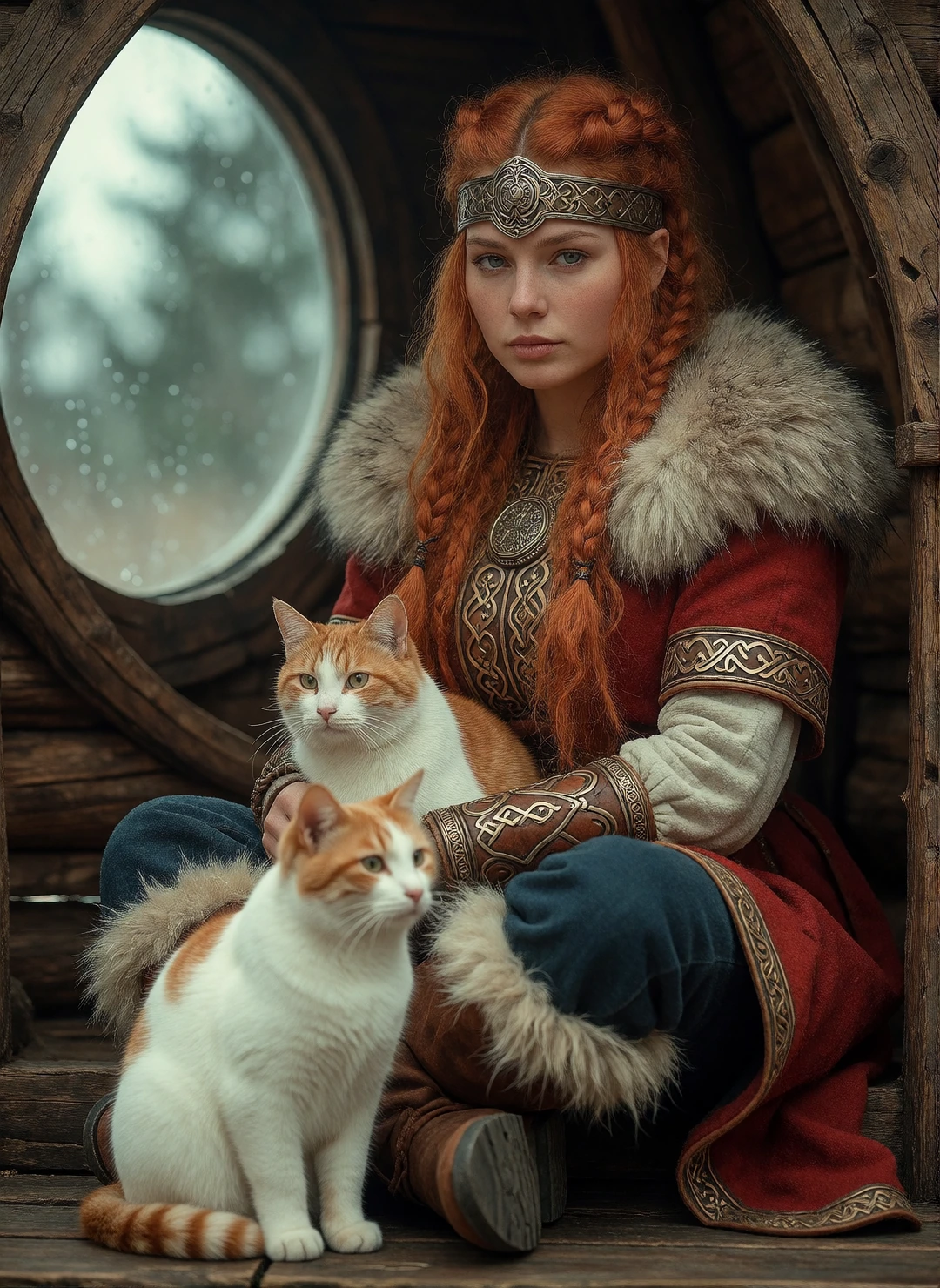 Norway Viking woman and her cats.