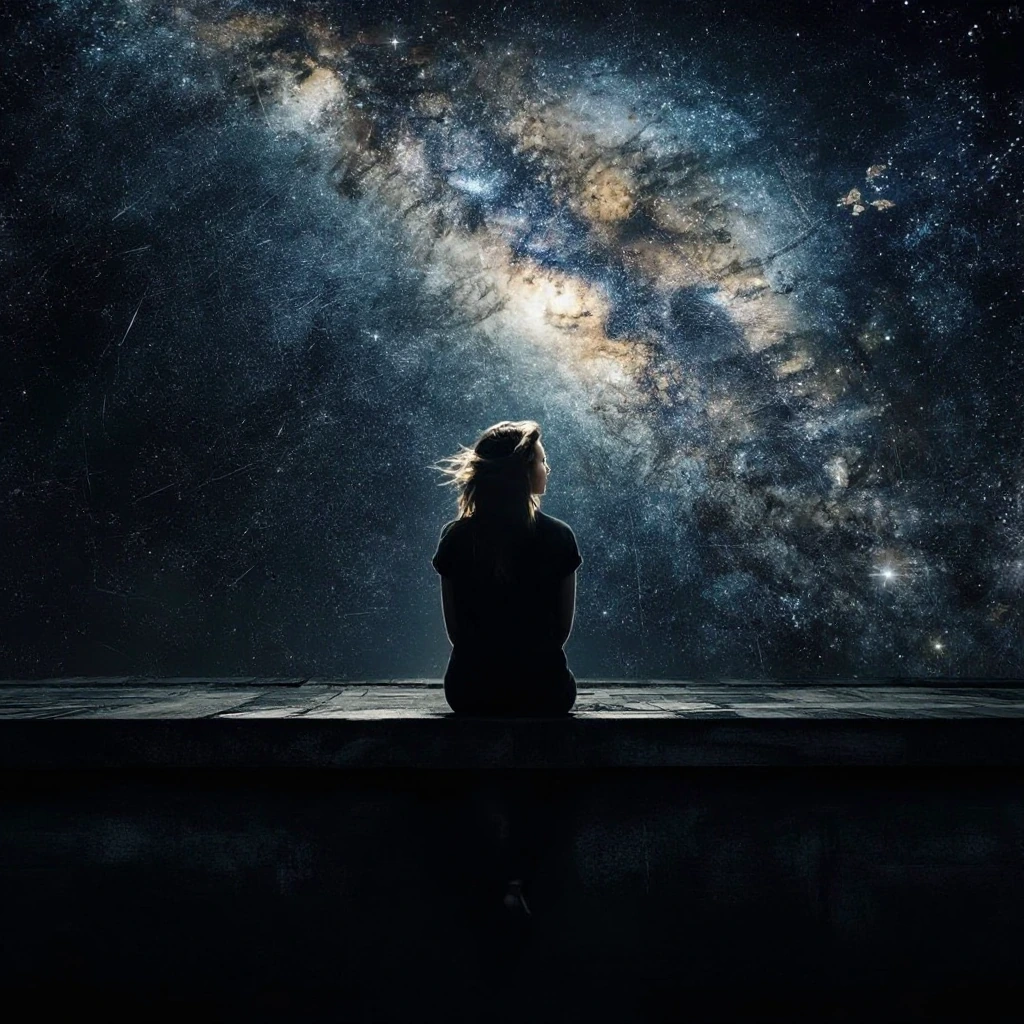 Woman sitting at the ledge of the universe