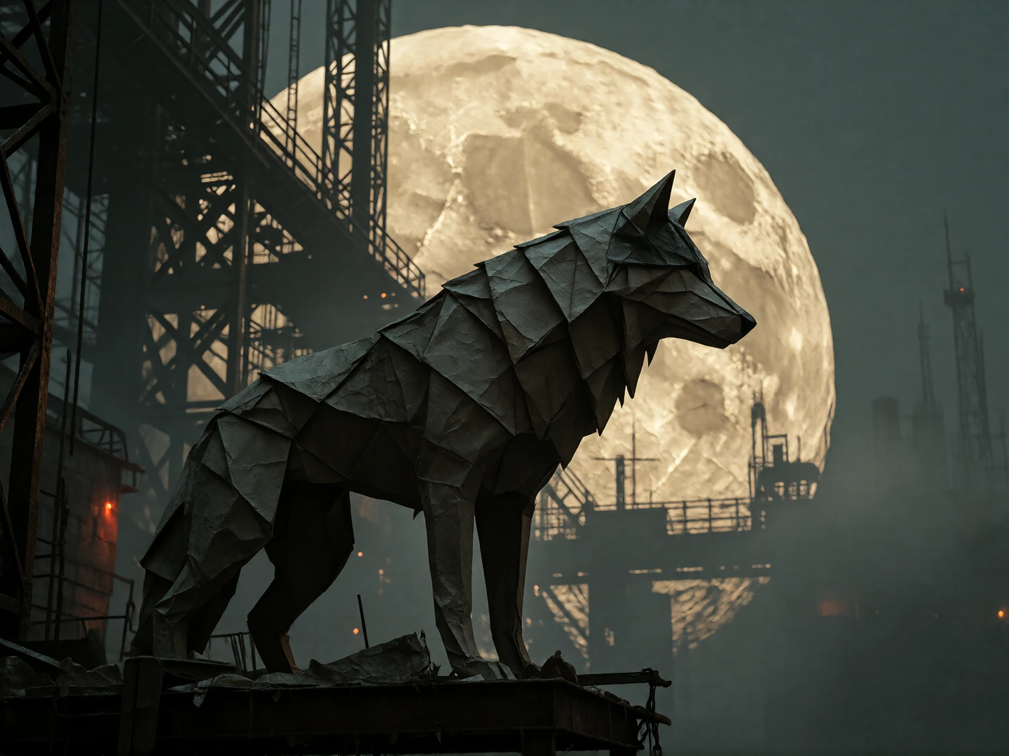 “an origami wolf guarding a paper moon” #dailyspark