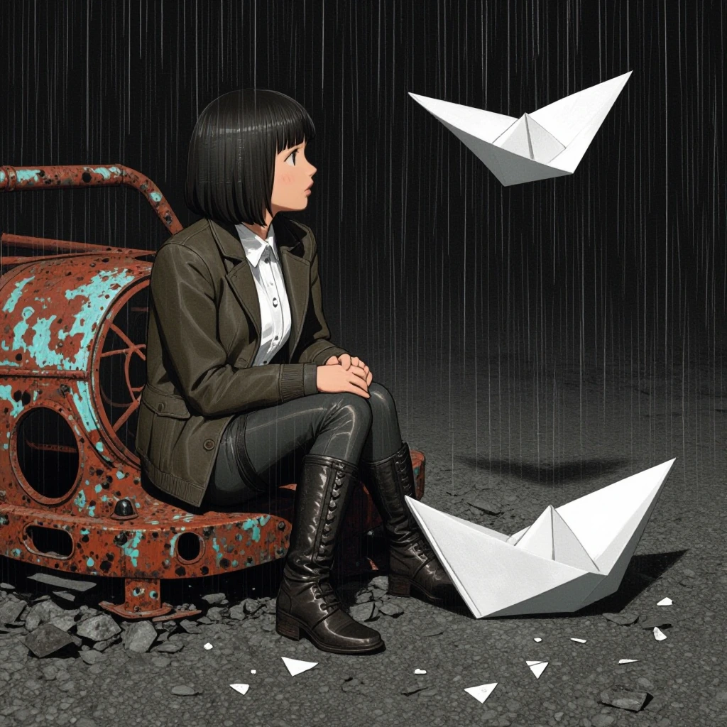 The last dance of a paper boat. The last flight of a paper plane. Sitting rusting next to a paper ship. Wasting away, in paper rain.