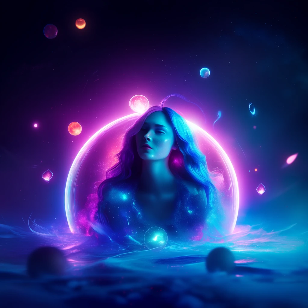 cosmic dreamscape portrait: model Lulu in ethereal lighting, dreamy atmosphere