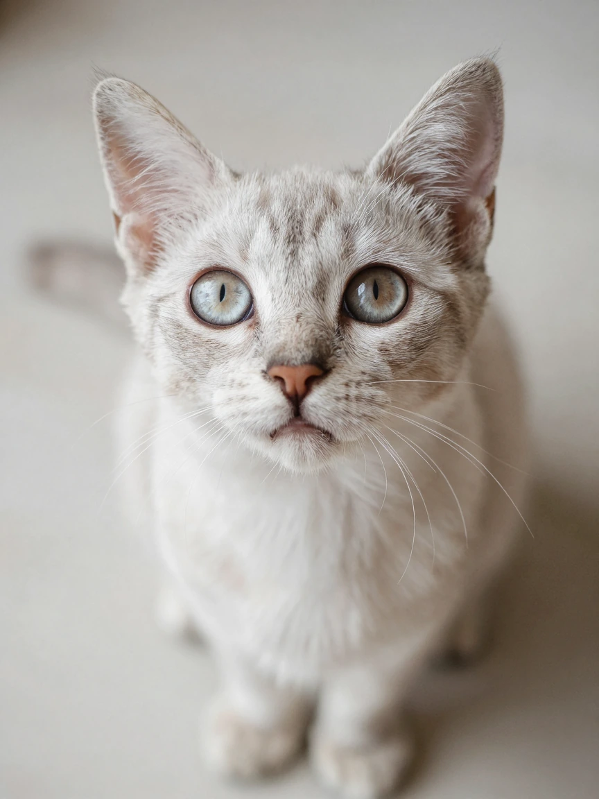 cutest kitten confused looks at you with big eyes. begging