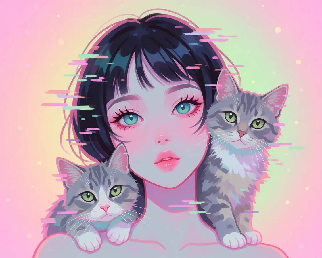 The glitch, pastel style