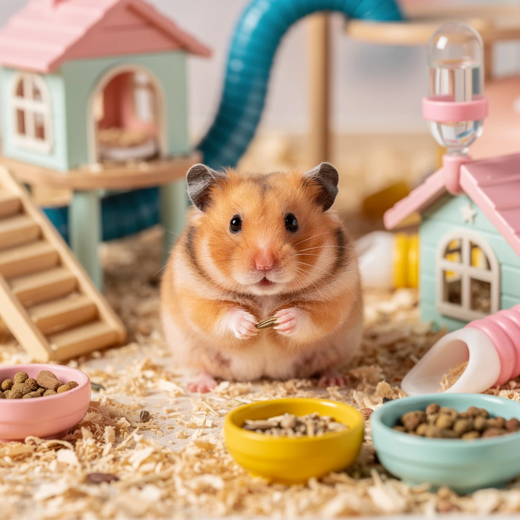 Cutest tiny hamster in his little hamster world, colorful and adorable