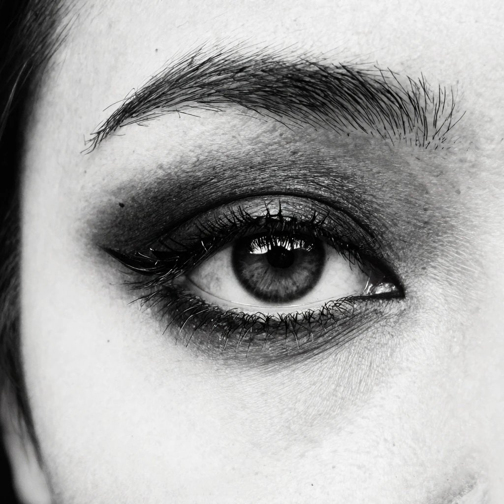 pitch black makeup MACRO shot up close eye focus goth girl realism