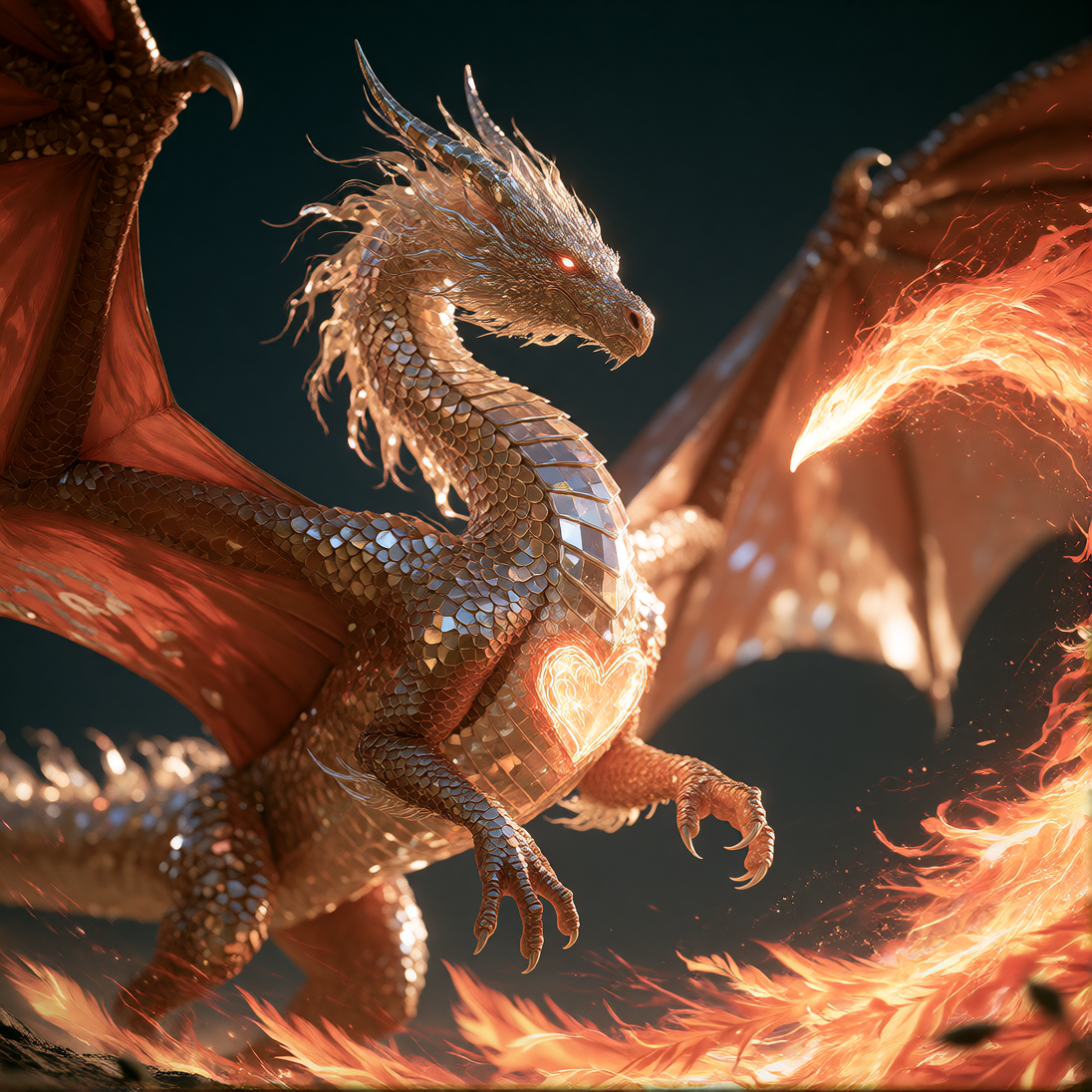 Crystal Dragon with a Phoenix Heart