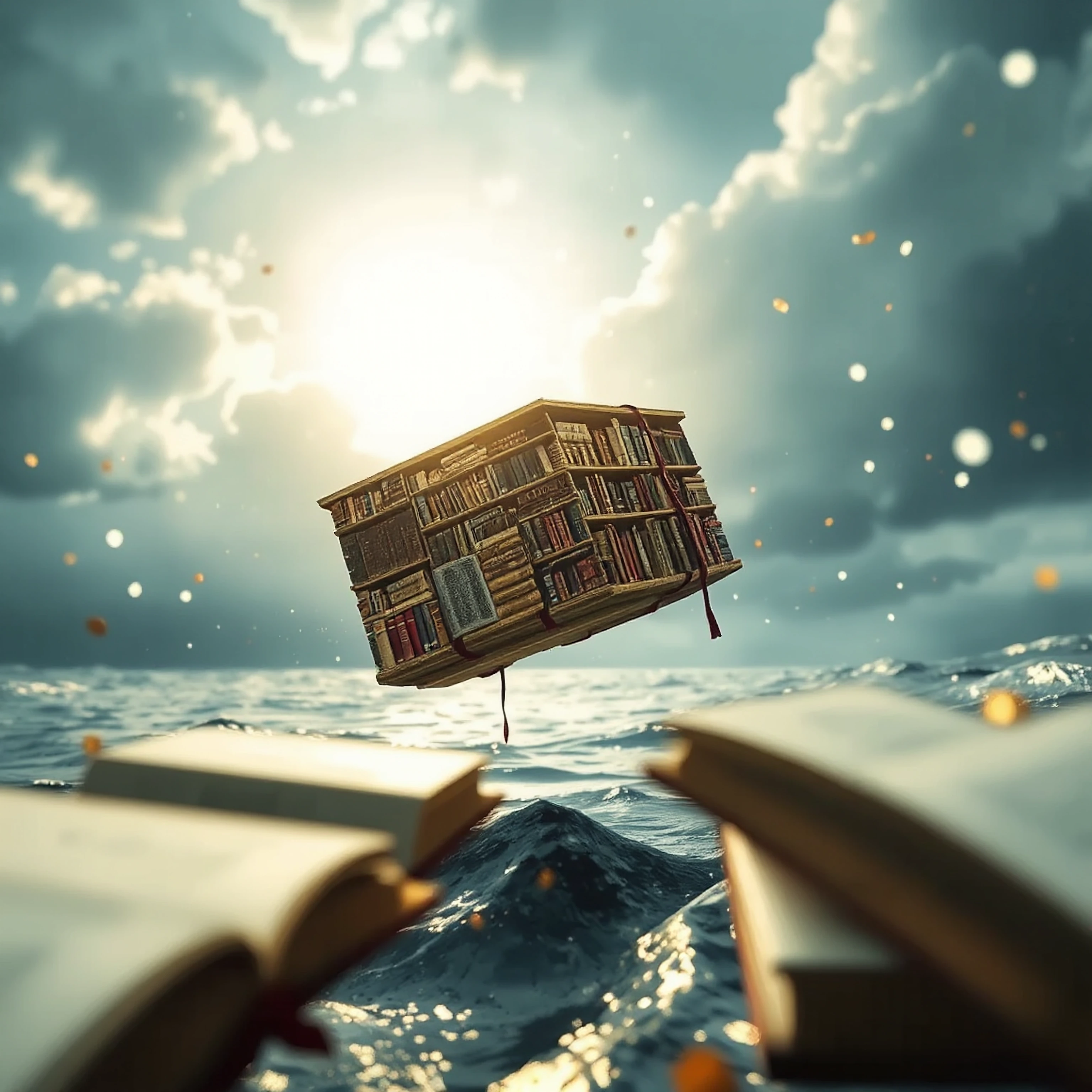@hivewriter's drowning library, where ink becomes ocean and pages turn to waves